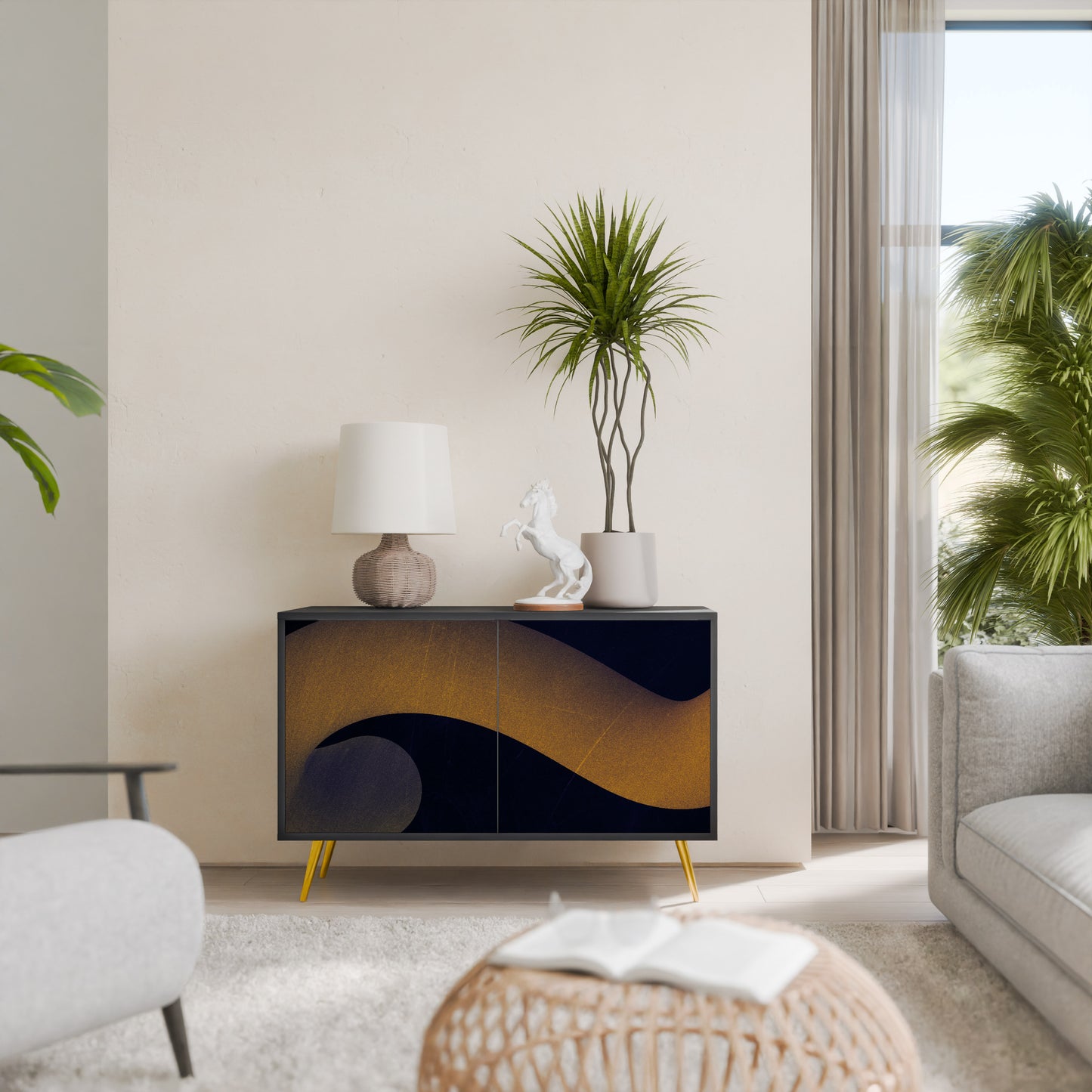 HOLLOW TIME 2-Door Sideboard in Black Finish