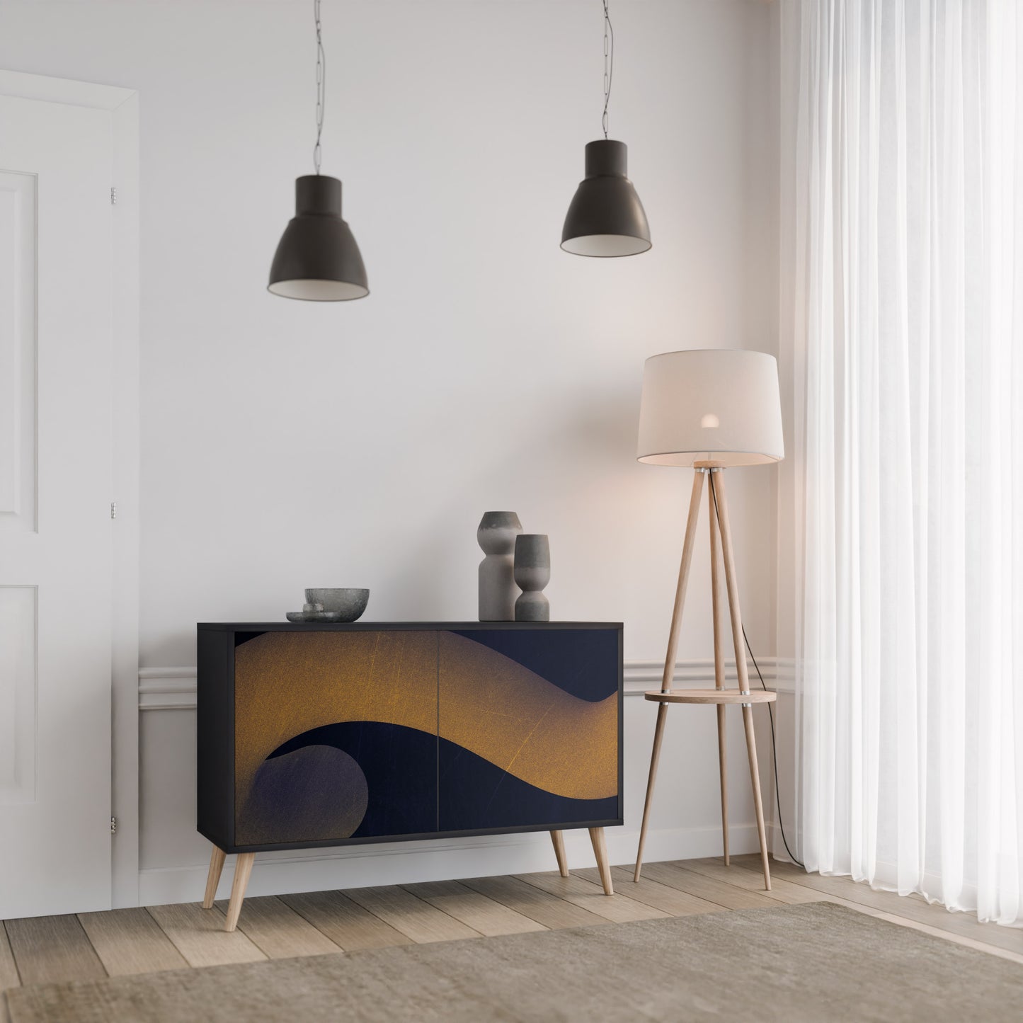 HOLLOW TIME 2-Door Sideboard in Black Finish