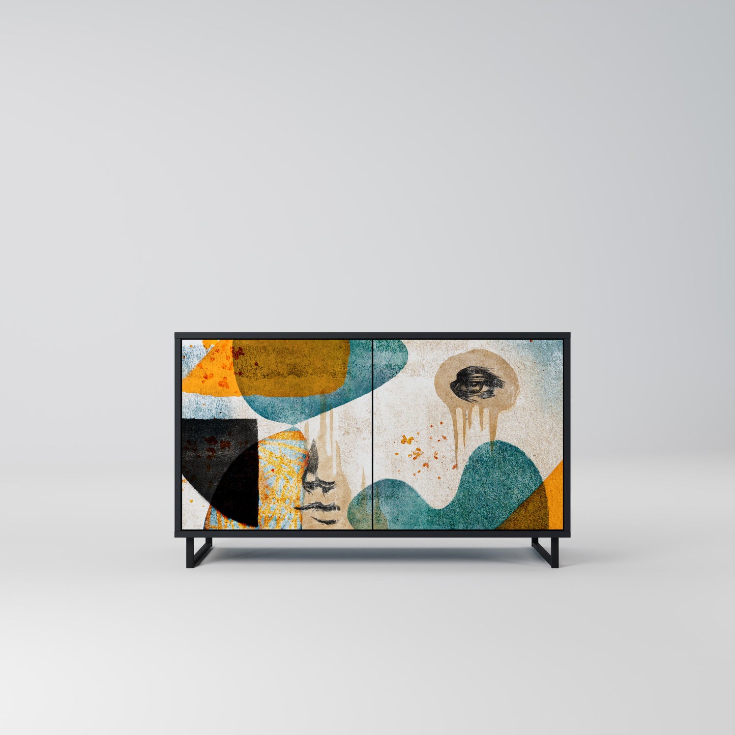 ABSTRACT FACES 2-Door Sideboard in Black Finish