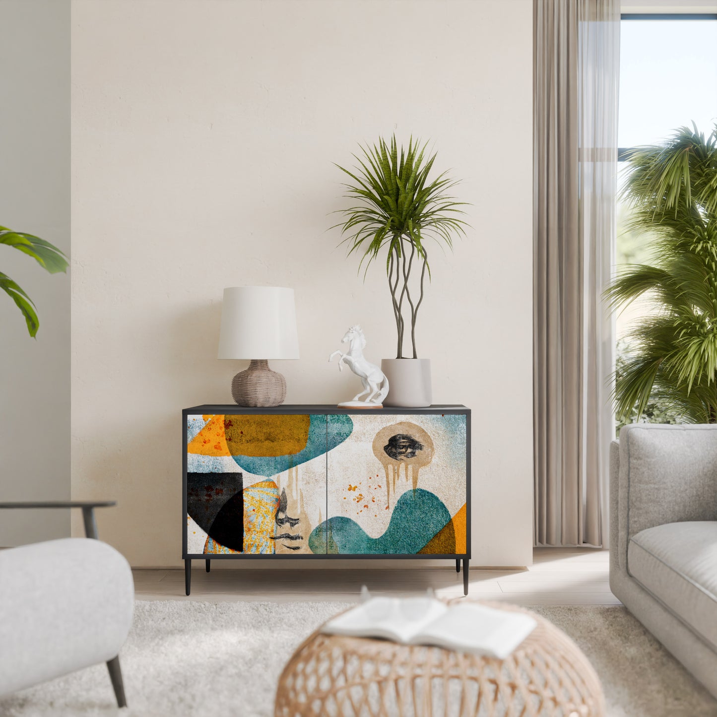 ABSTRACT FACES 2-Door Sideboard in Black Finish