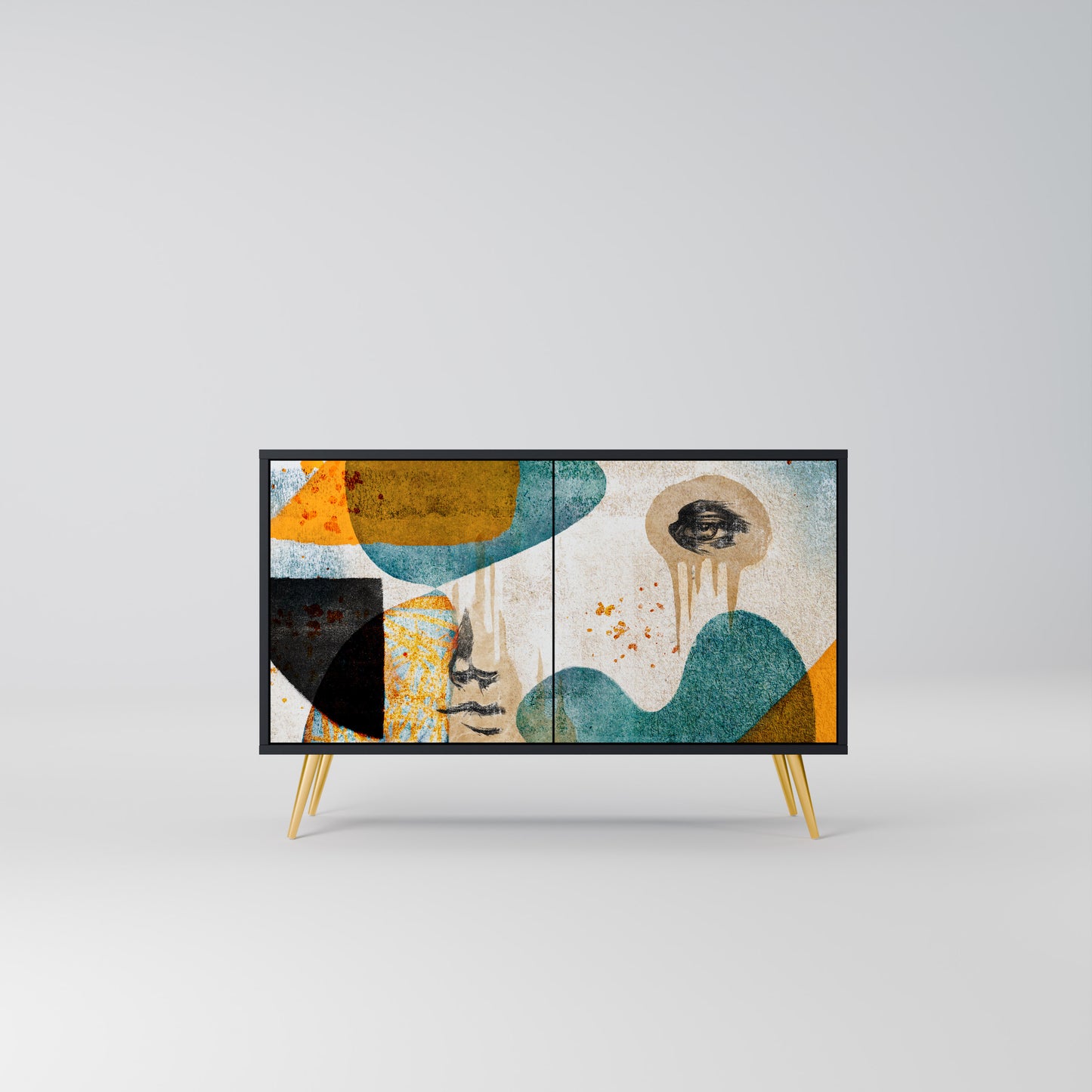 ABSTRACT FACES 2-Door Sideboard in Black Finish