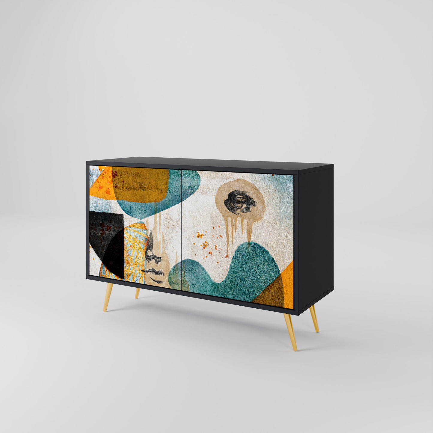 ABSTRACT FACES 2-Door Sideboard in Black Finish