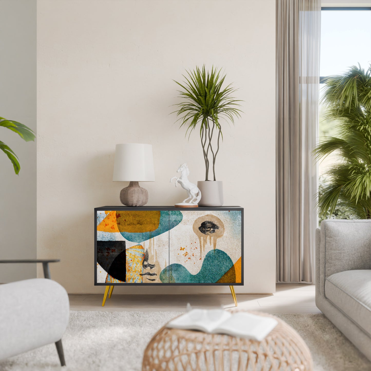 ABSTRACT FACES 2-Door Sideboard in Black Finish