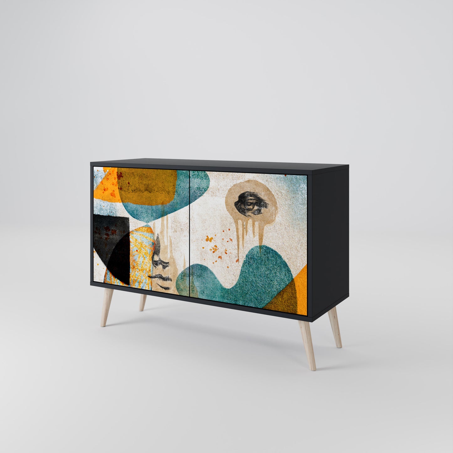 ABSTRACT FACES 2-Door Sideboard in Black Finish
