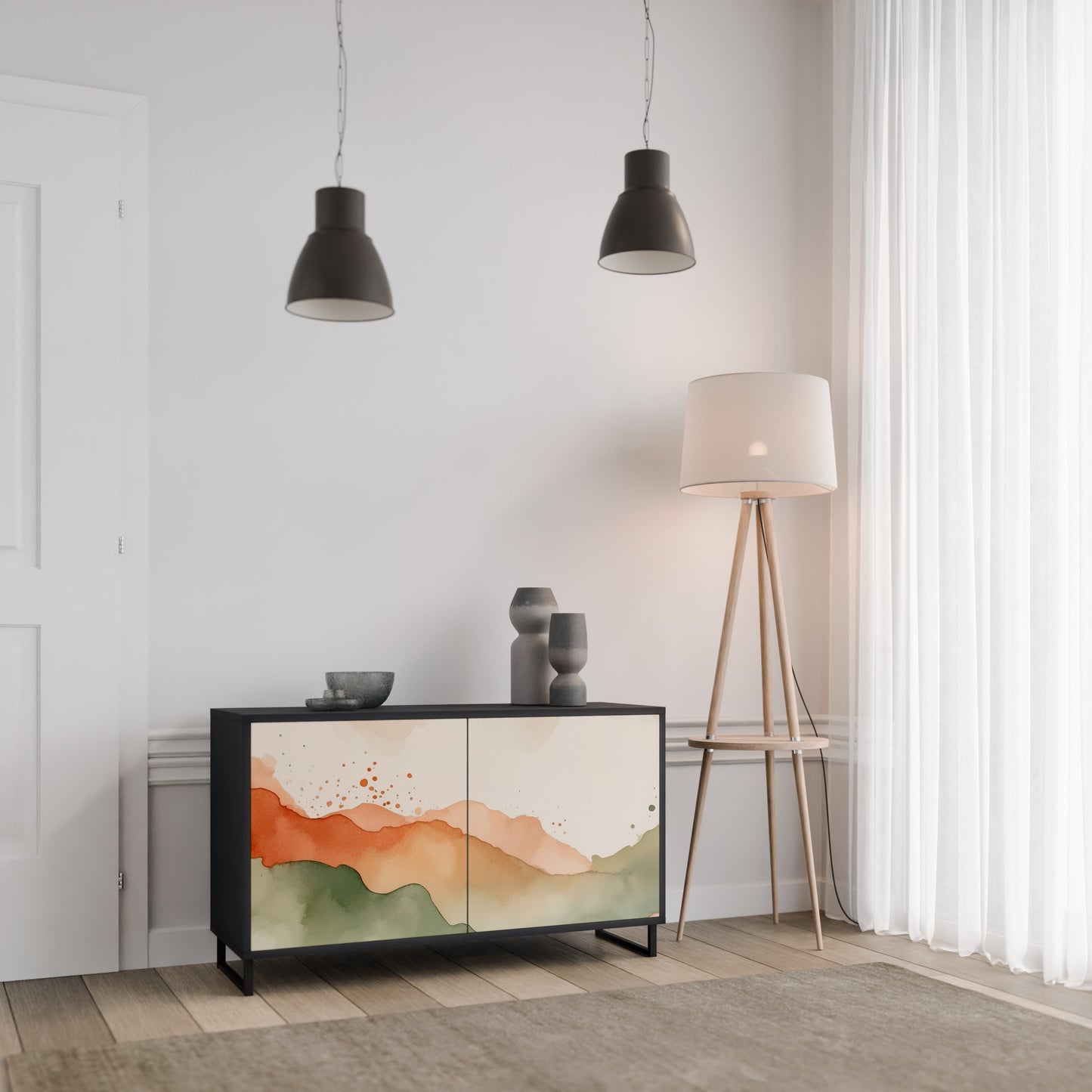 WATERCOLOR PEAKS 2-dörrars skänk i svart finish