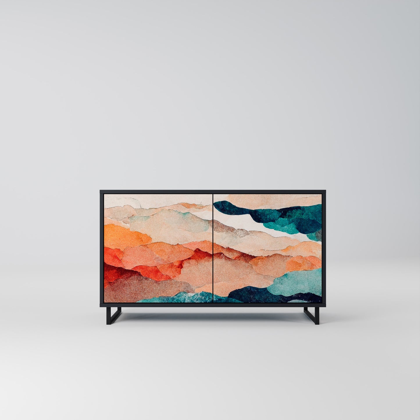 ABSTRACT LANDSCAPE 2-Door Sideboard in Black Finish