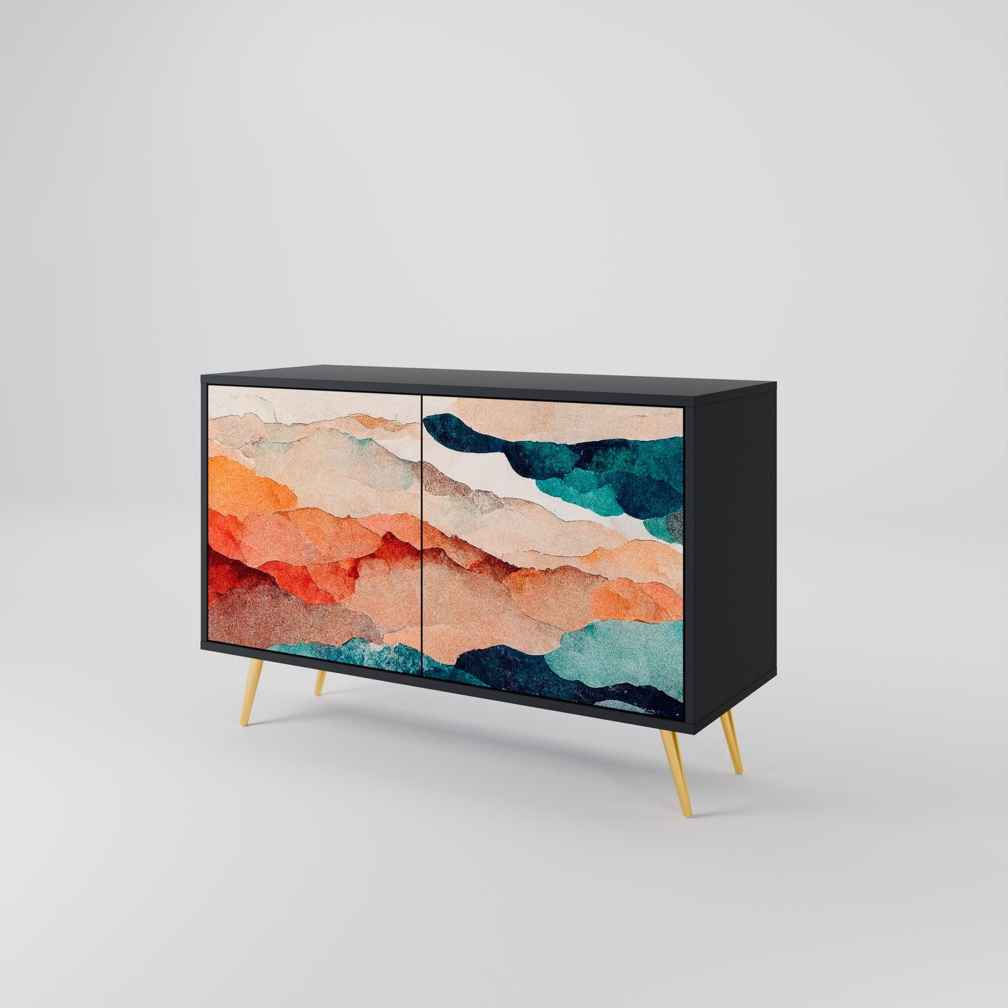 ABSTRACT LANDSCAPE 2-Door Sideboard in Black Finish