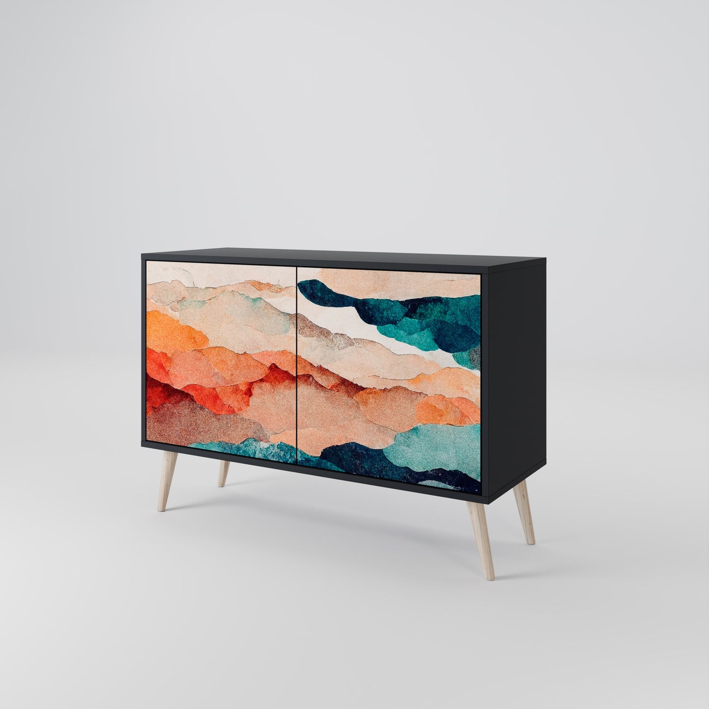 ABSTRACT LANDSCAPE 2-Door Sideboard in Black Finish