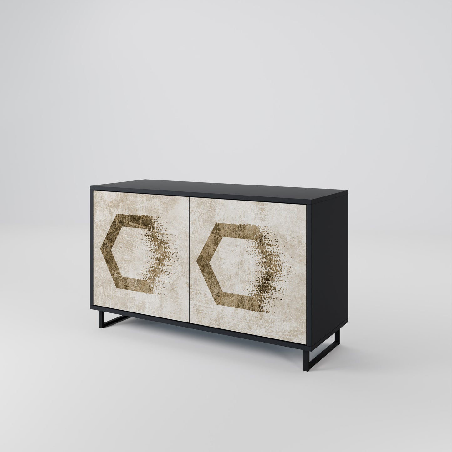 HEXAGONAL FORM 2-Dörrars skänk i svart finish