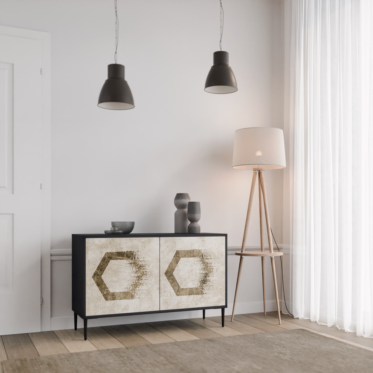 HEXAGONAL FORM 2-Dörrars skänk i svart finish