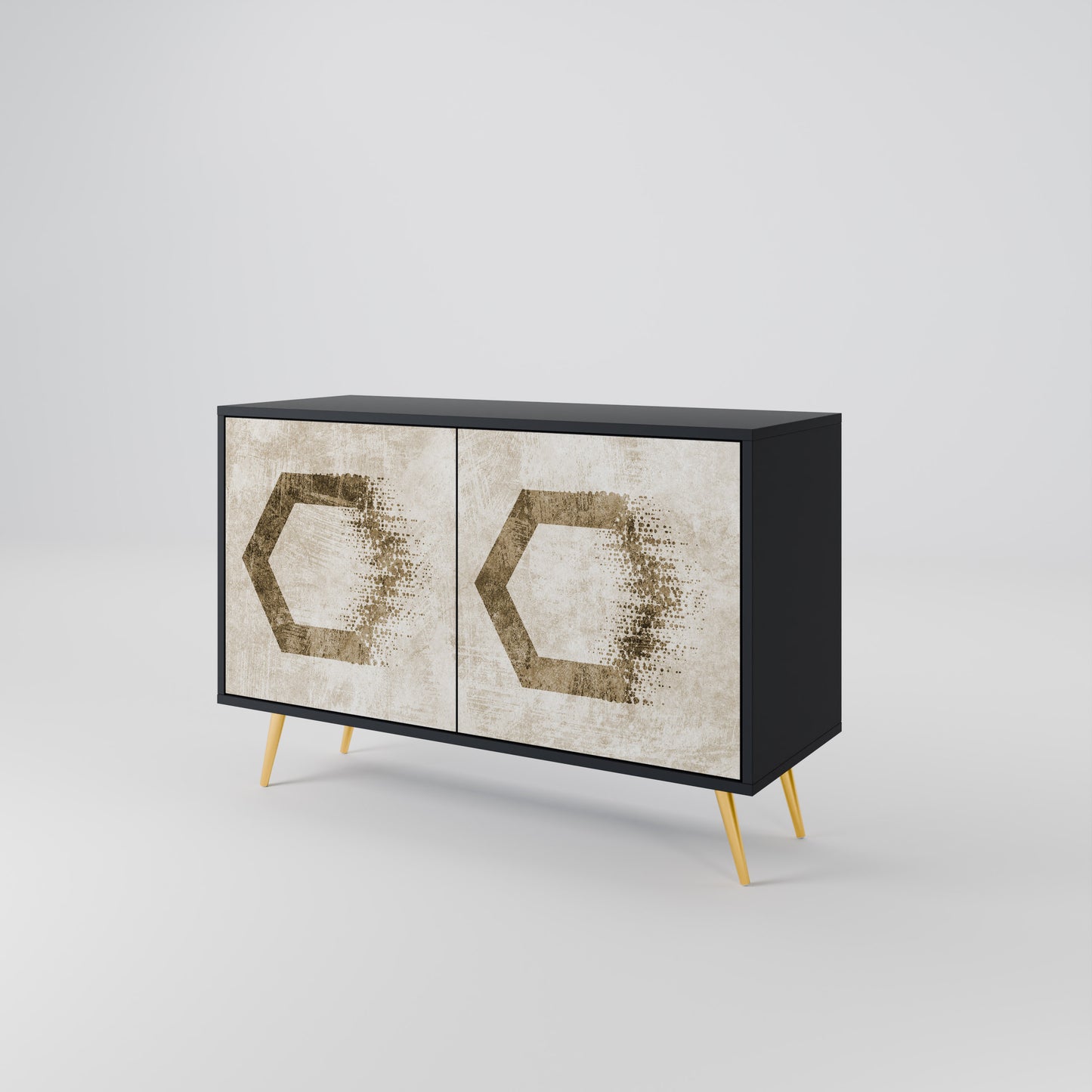 HEXAGONAL FORM 2-Dörrars skänk i svart finish