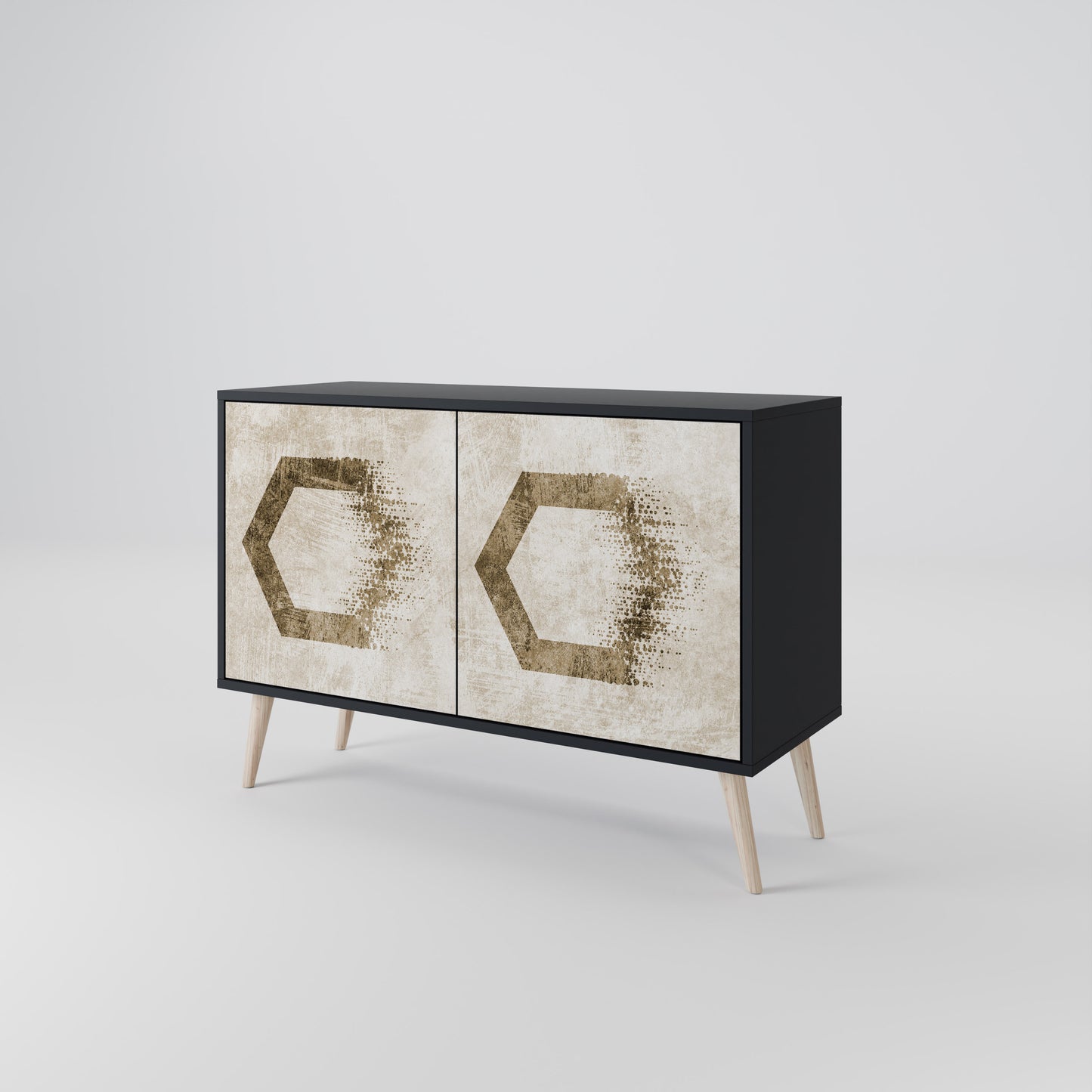 HEXAGONAL FORM 2-Dörrars skänk i svart finish