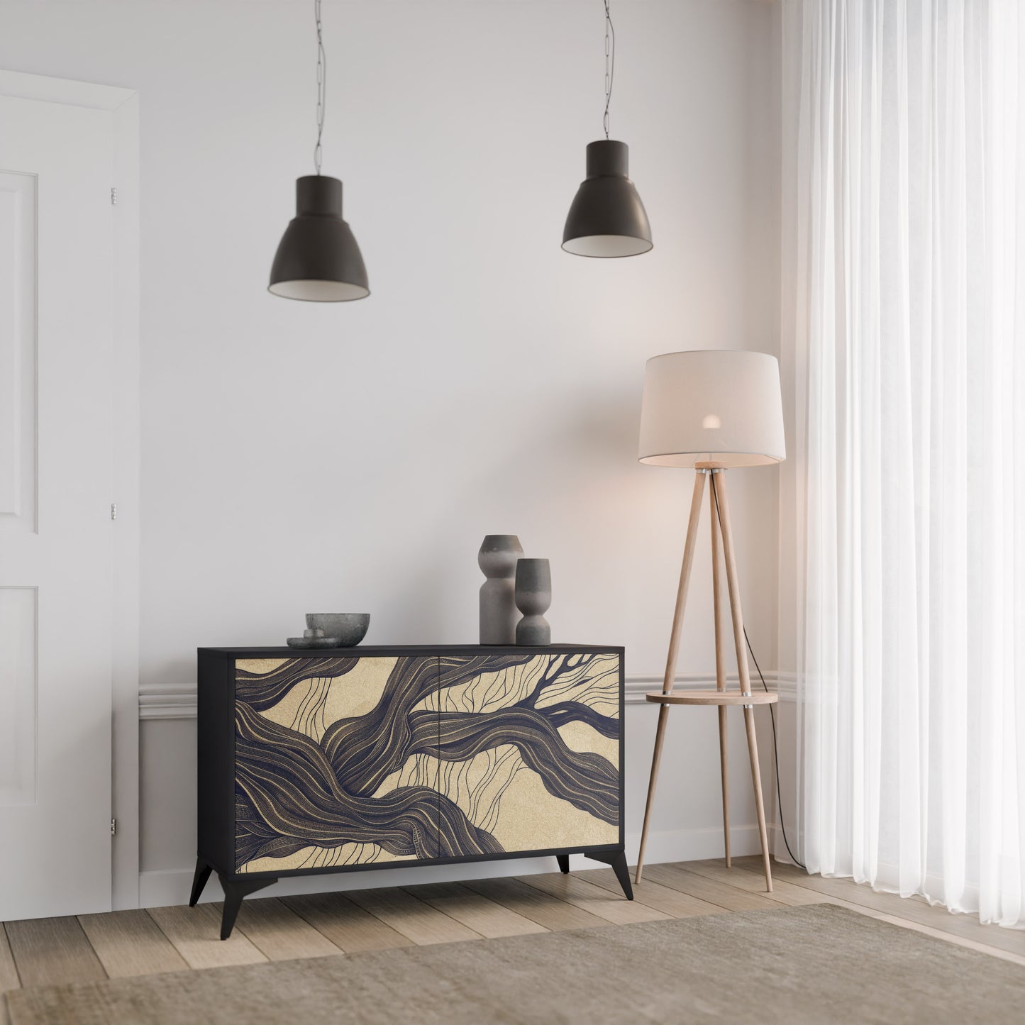 UNIFIED FRAGMENTS 2-dörrars skänk i svart finish