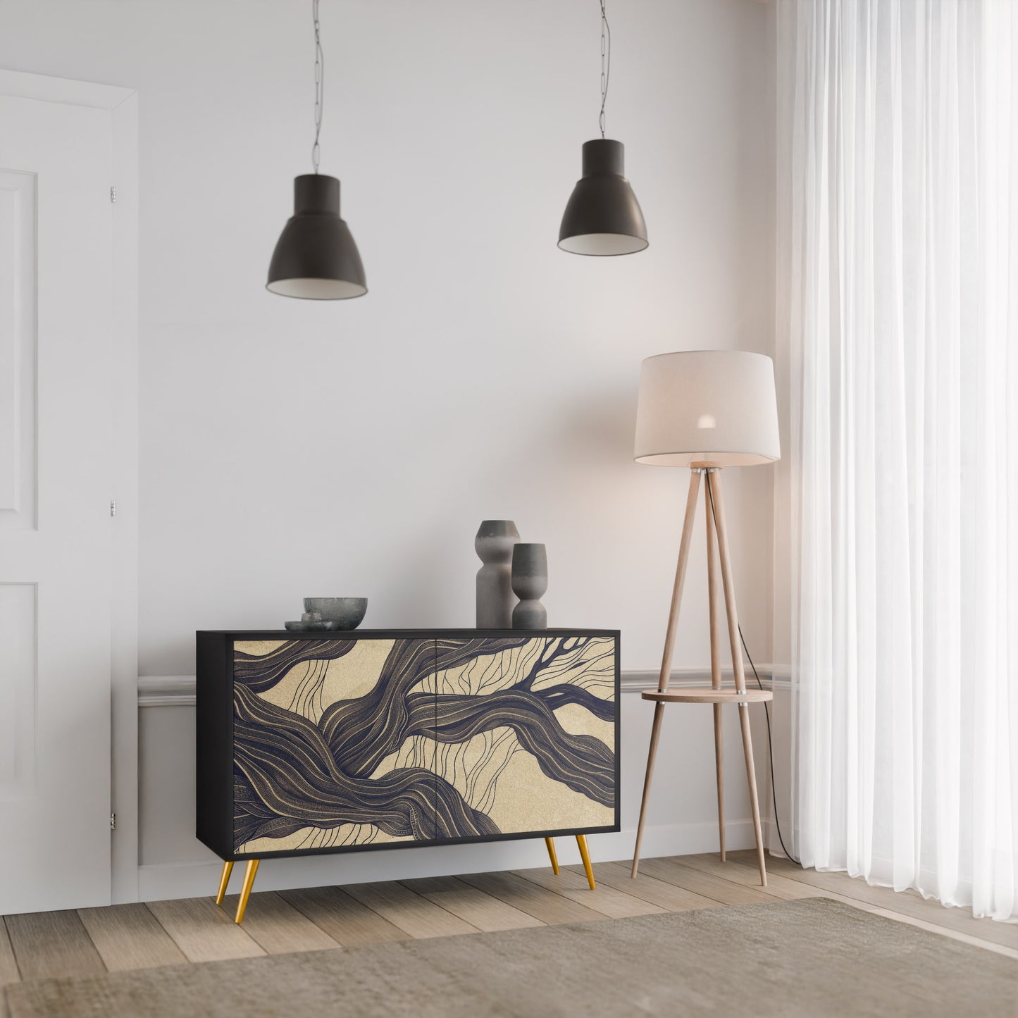 UNIFIED FRAGMENTS 2-dörrars skänk i svart finish