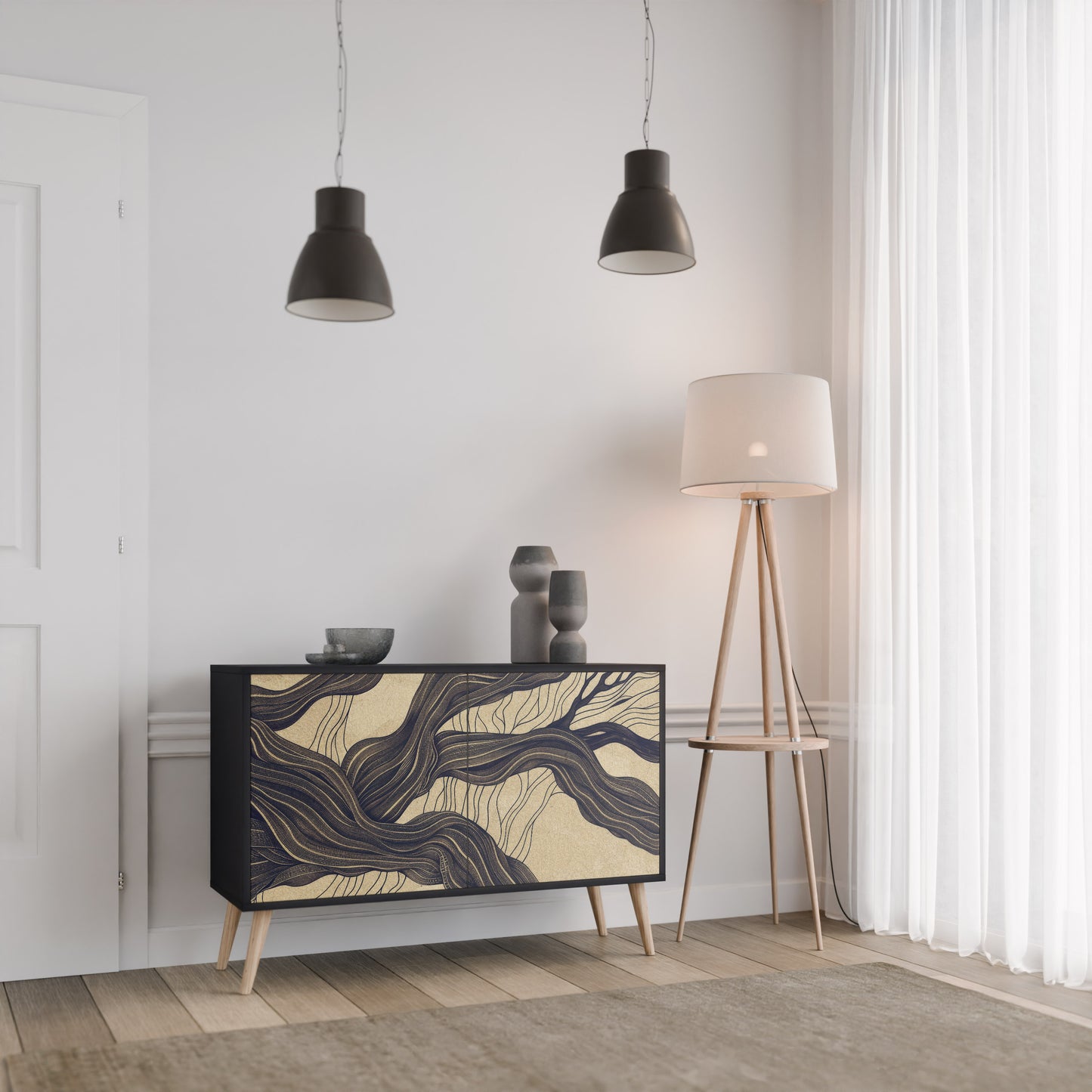 UNIFIED FRAGMENTS 2-dörrars skänk i svart finish