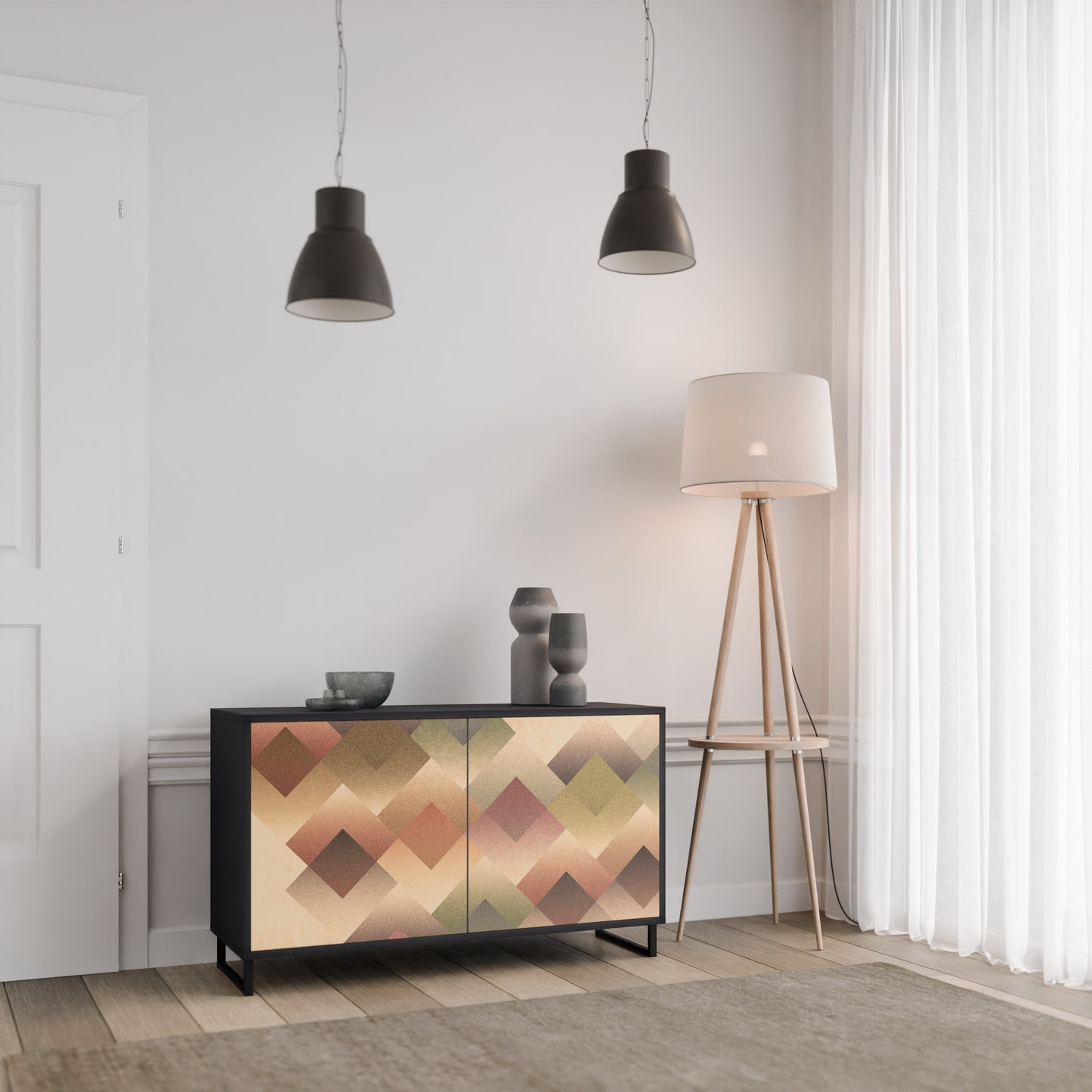 GEOMETRIC FUSION 2-dörrars skänk i svart finish