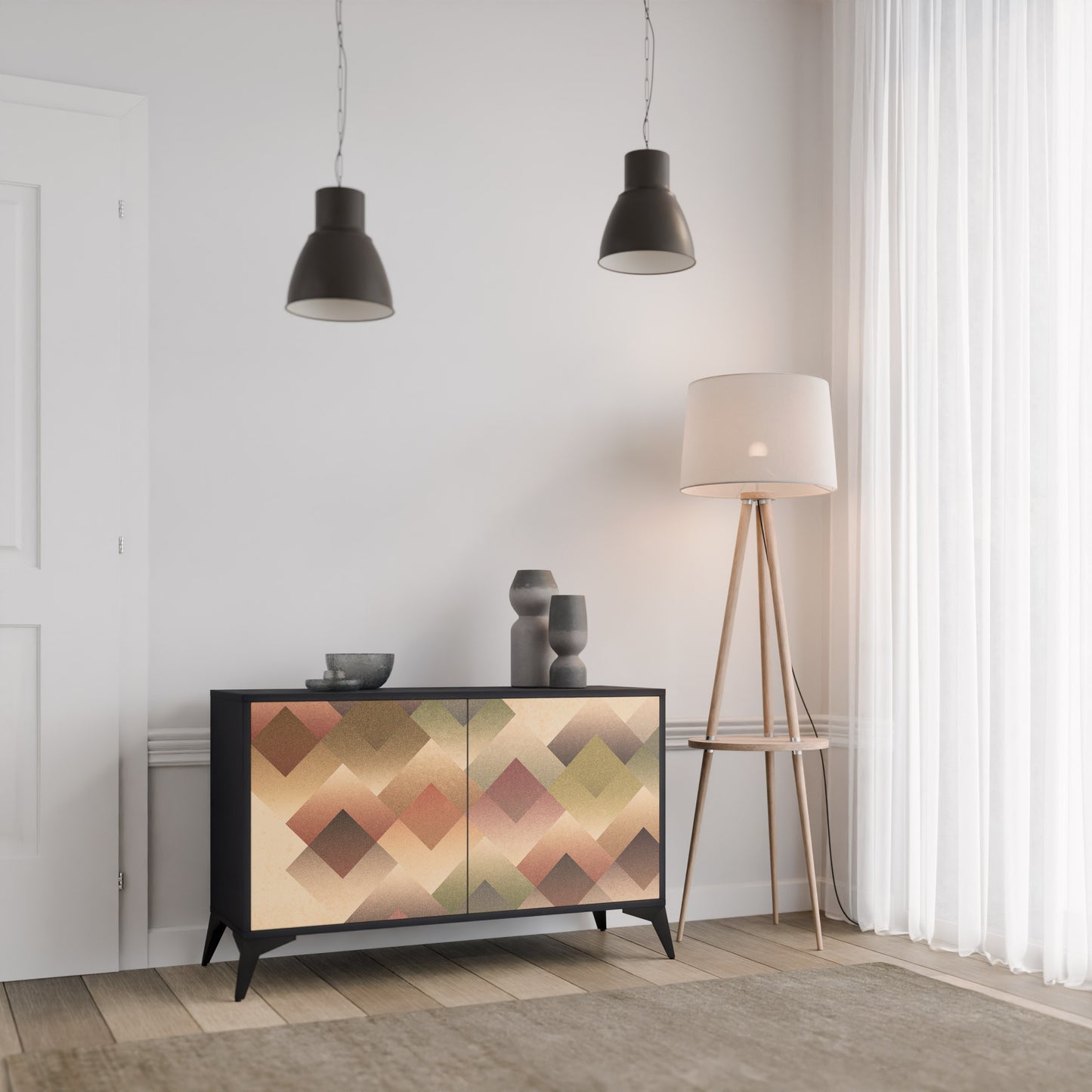 GEOMETRIC FUSION 2-dörrars skänk i svart finish