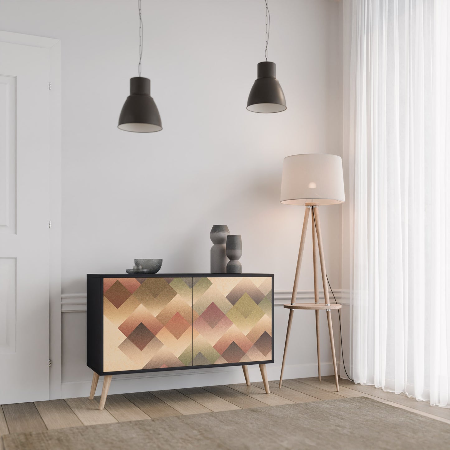 GEOMETRIC FUSION 2-dörrars skänk i svart finish