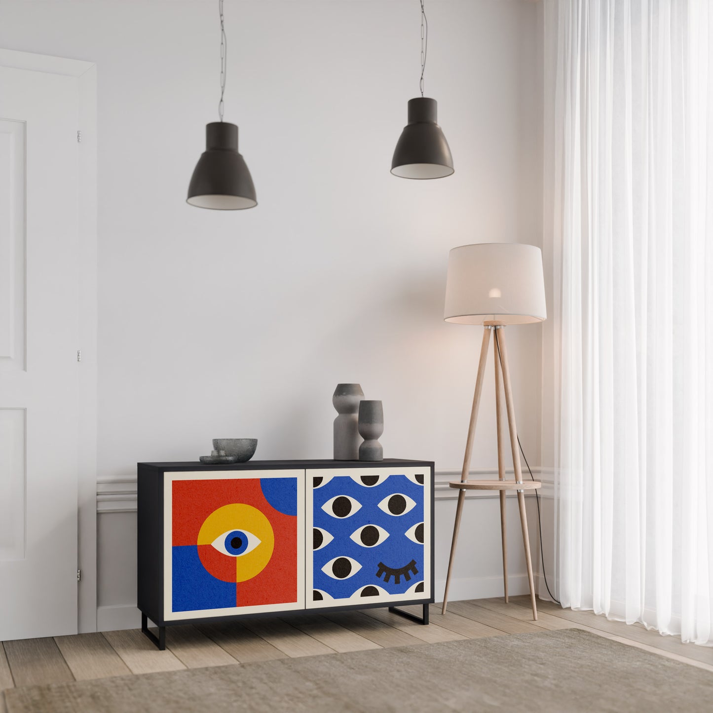 GEOMETRIC EYES 2-dörrars skänk i svart finish
