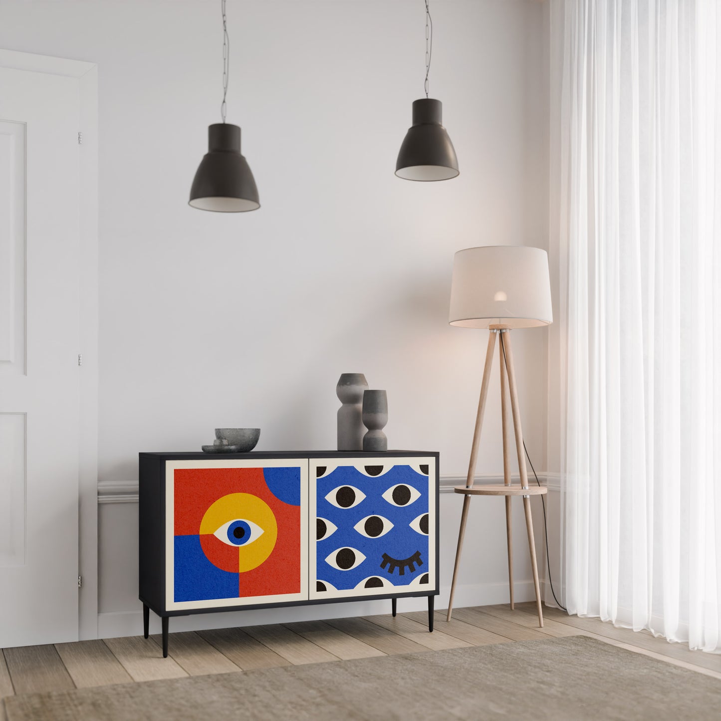GEOMETRIC EYES 2-dörrars skänk i svart finish