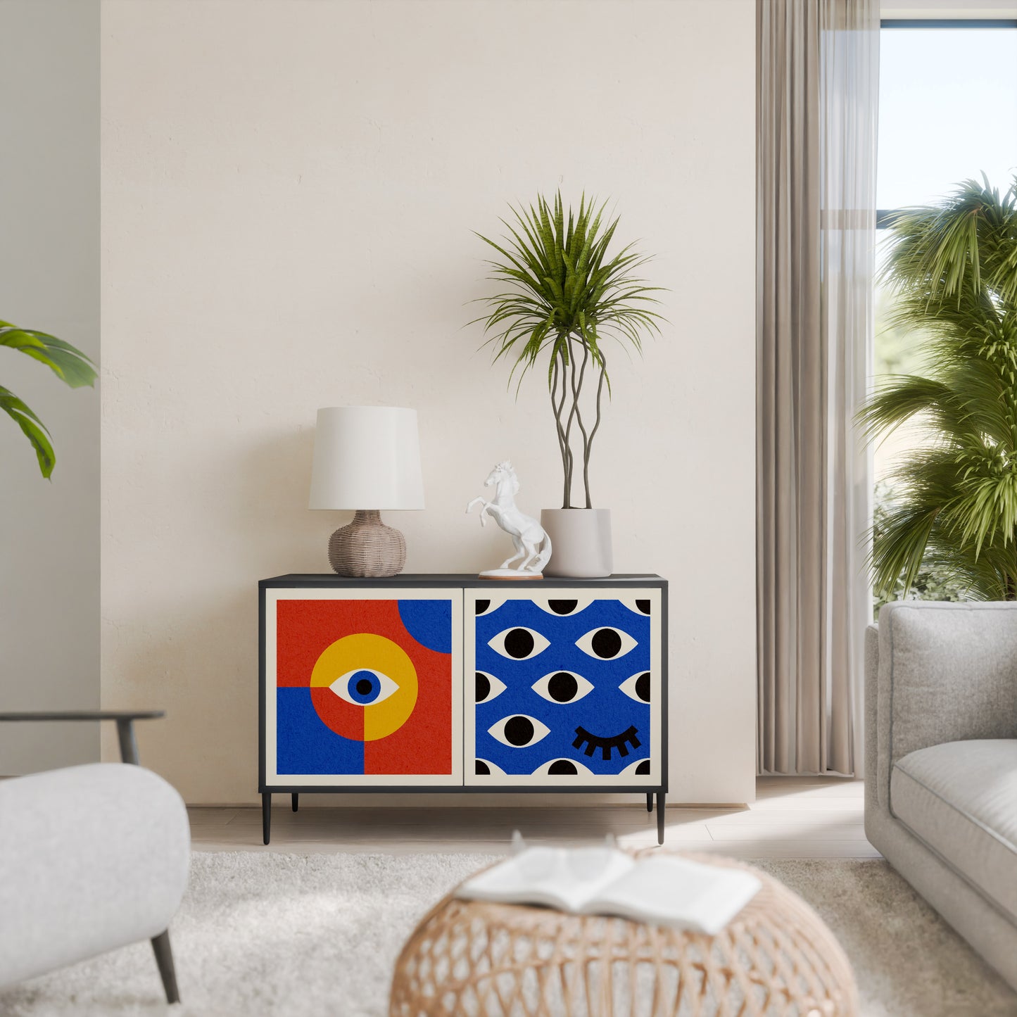 GEOMETRIC EYES 2-dörrars skänk i svart finish