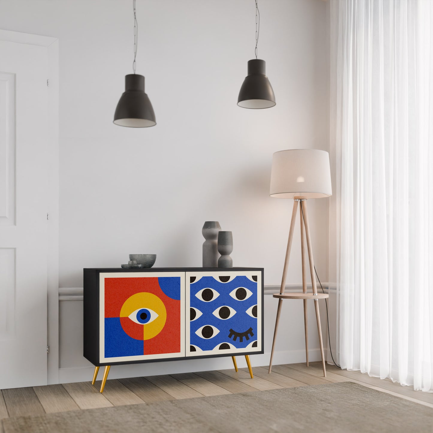GEOMETRIC EYES 2-dörrars skänk i svart finish