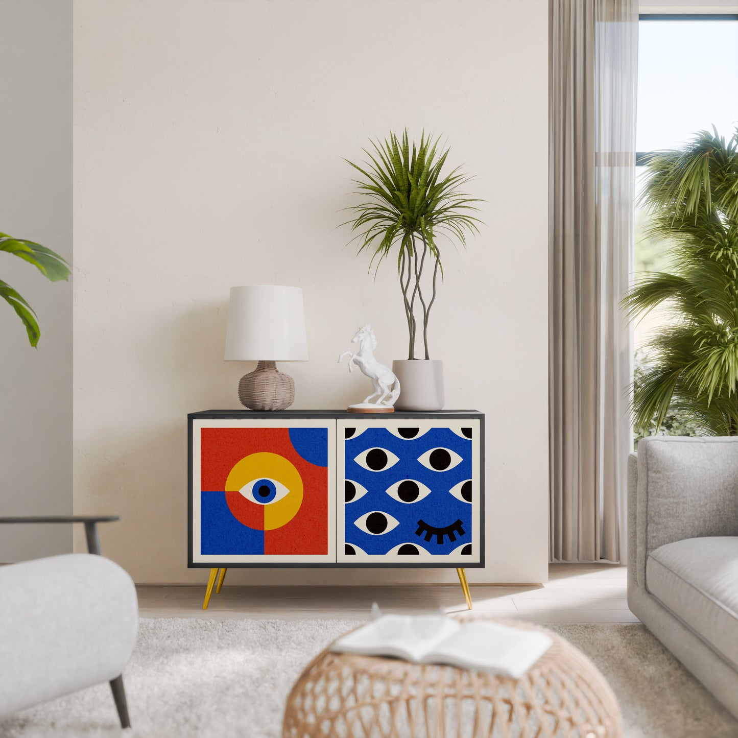 GEOMETRIC EYES 2-dörrars skänk i svart finish