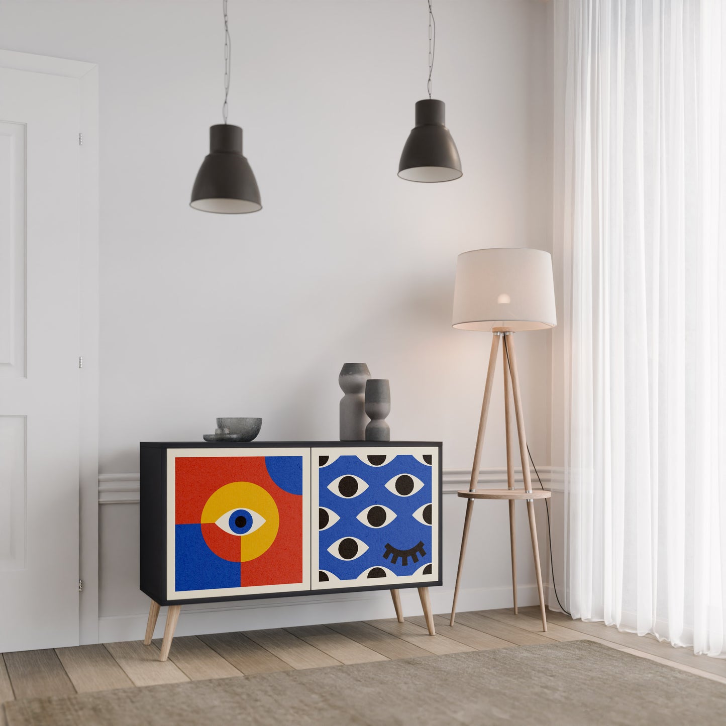 GEOMETRIC EYES 2-dörrars skänk i svart finish