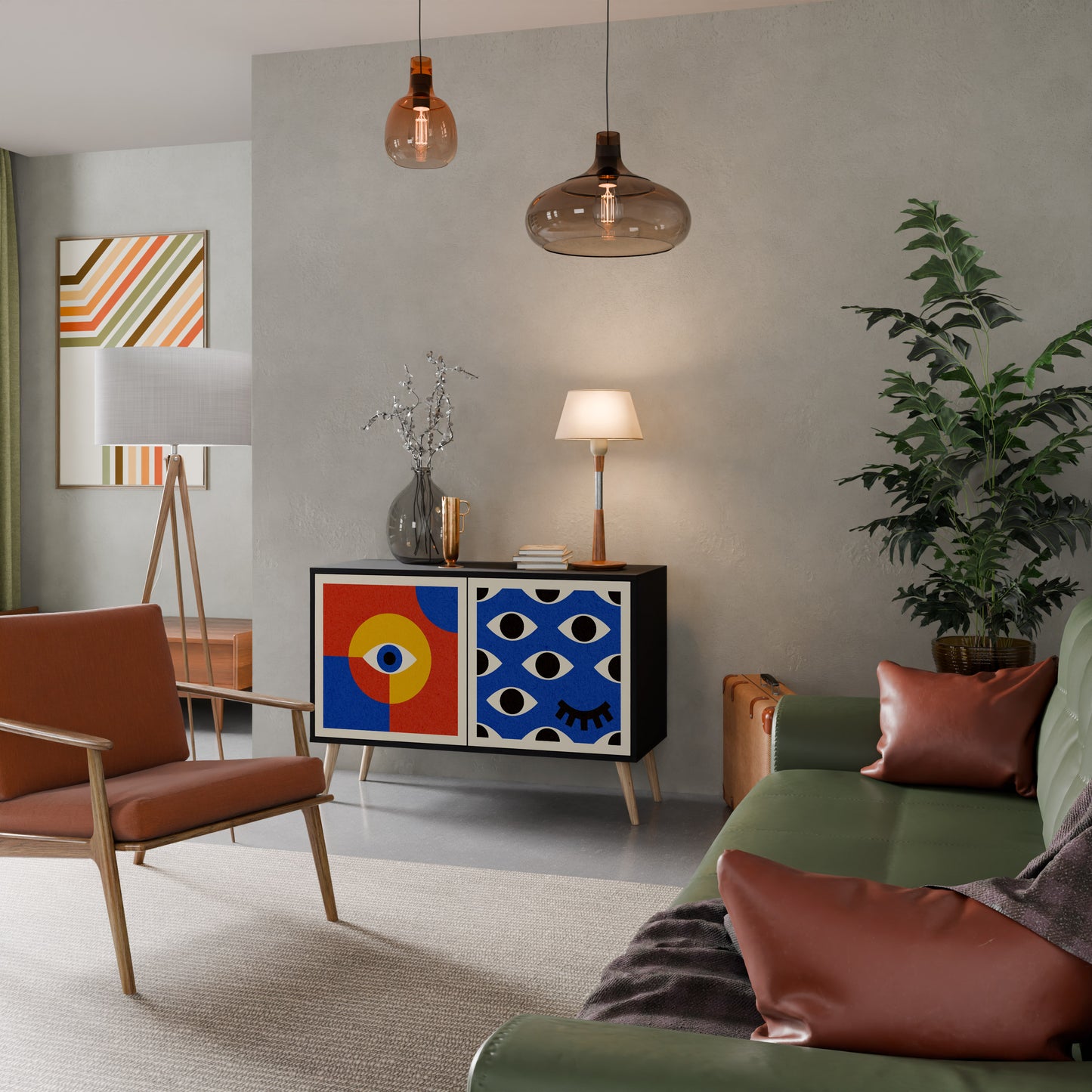 GEOMETRIC EYES 2-dörrars skänk i svart finish