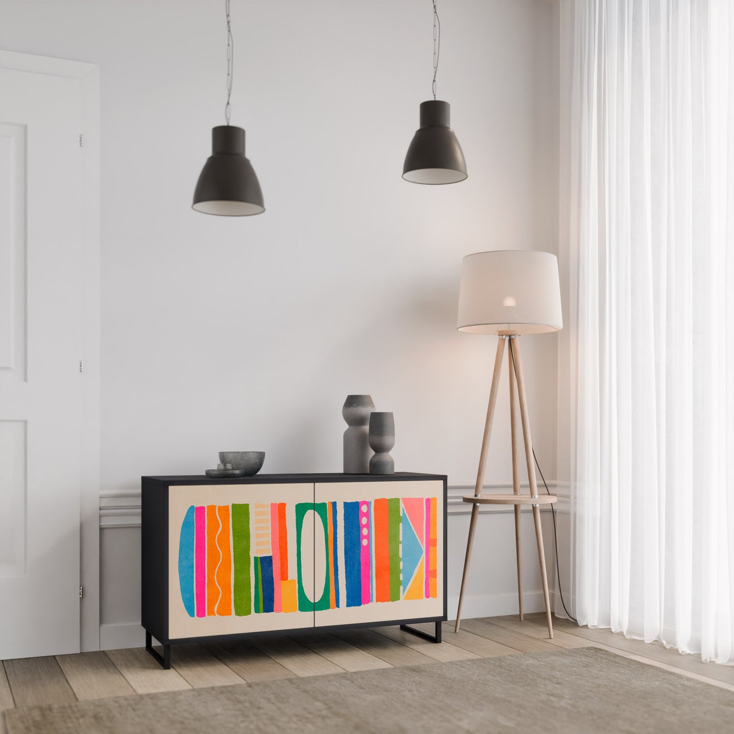 GEOMETRIC SHINE 2-dörrars skänk i svart finish