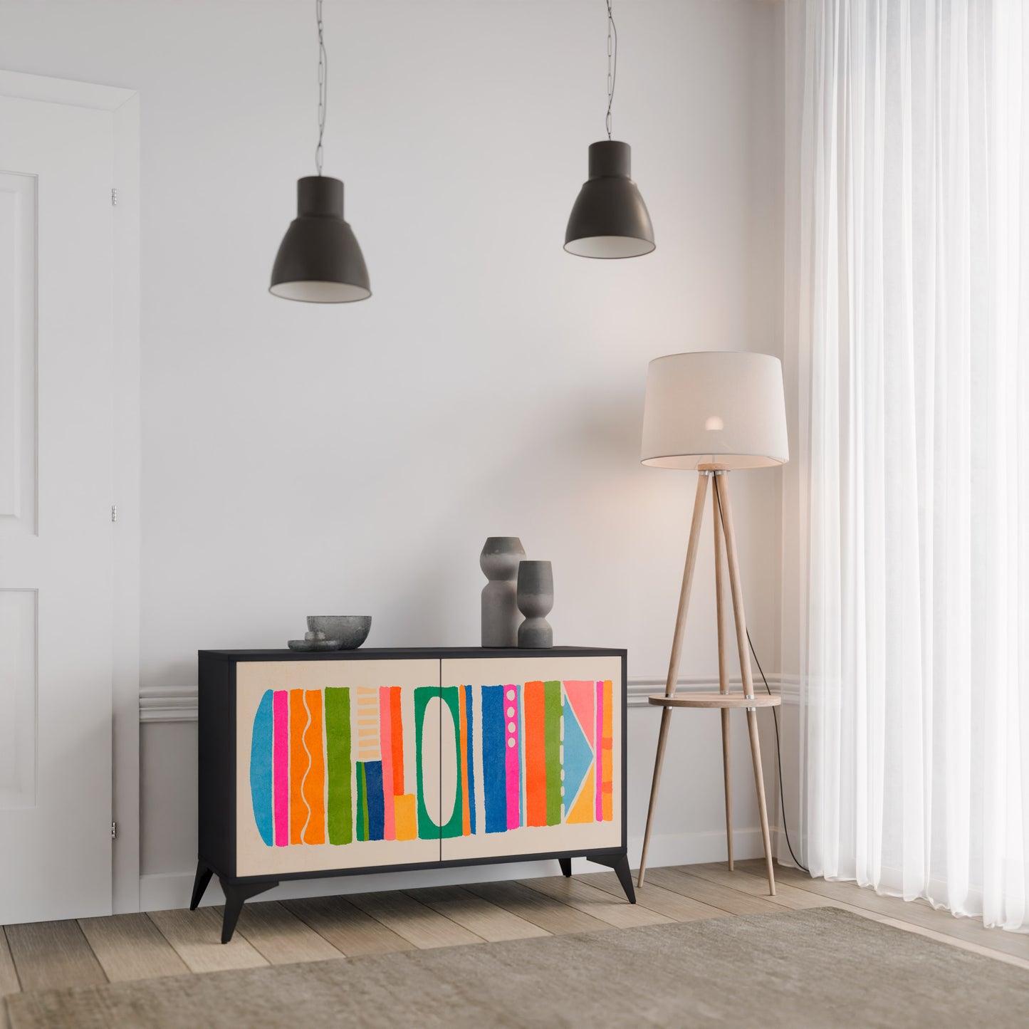 GEOMETRIC SHINE 2-dörrars skänk i svart finish