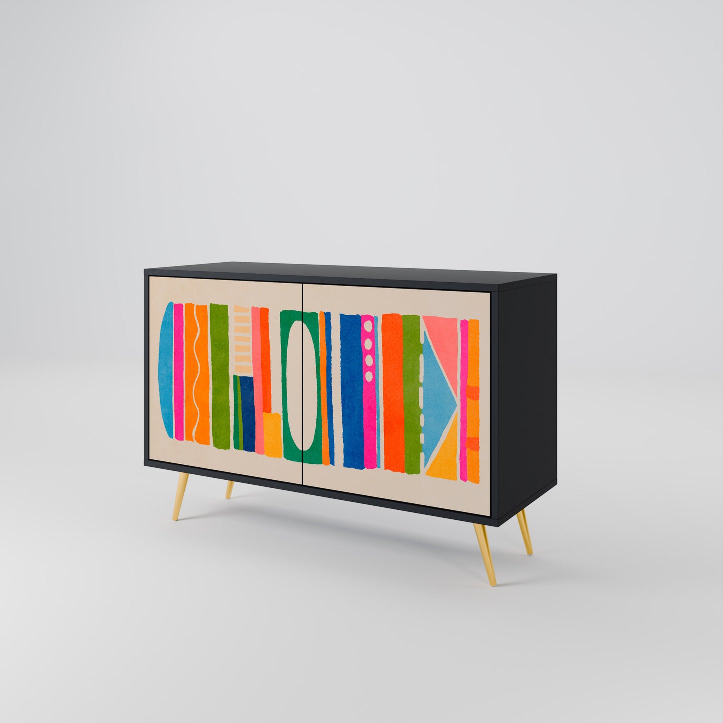 GEOMETRIC SHINE 2-dörrars skänk i svart finish