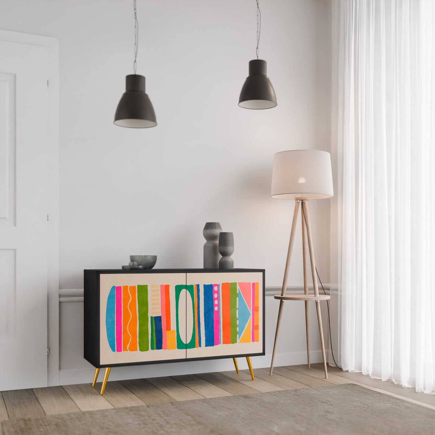 GEOMETRIC SHINE 2-dörrars skänk i svart finish
