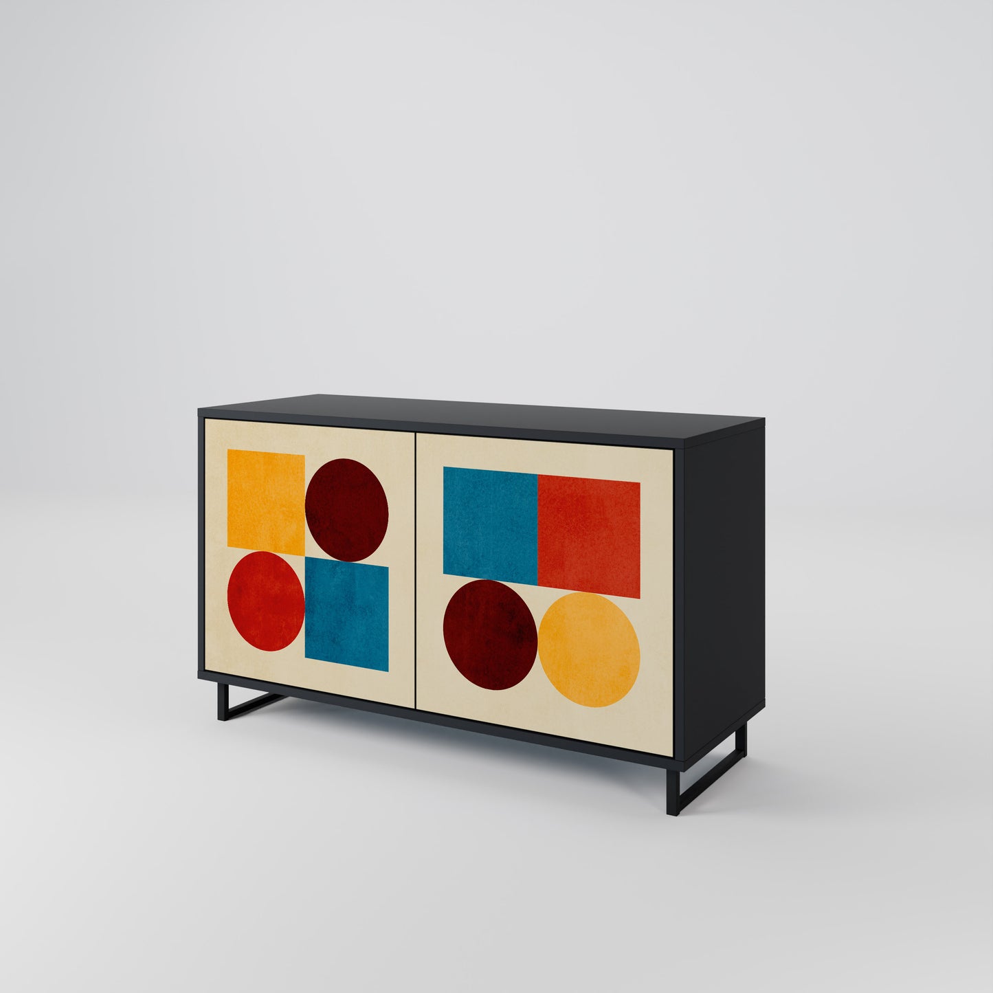 GEOMETRIC PUZZLE 2-dörrars skänk i svart finish