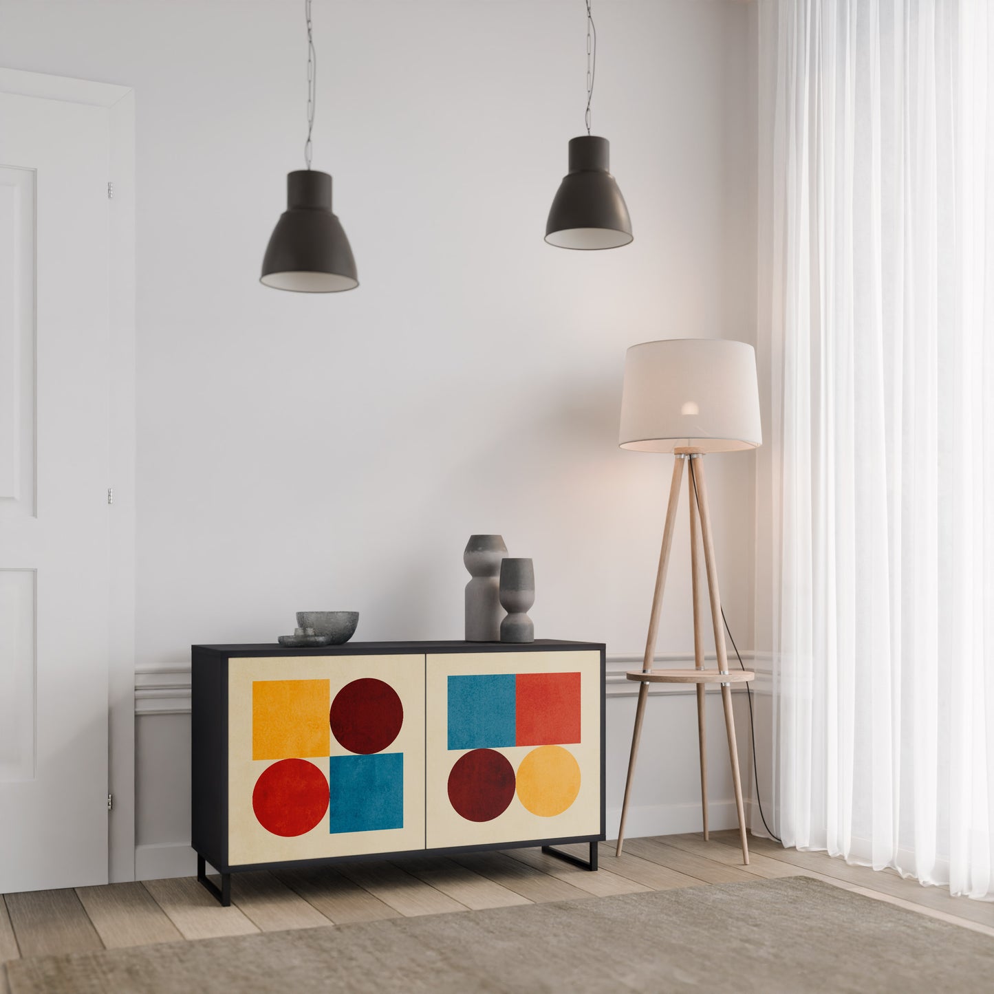 GEOMETRIC PUZZLE 2-dörrars skänk i svart finish