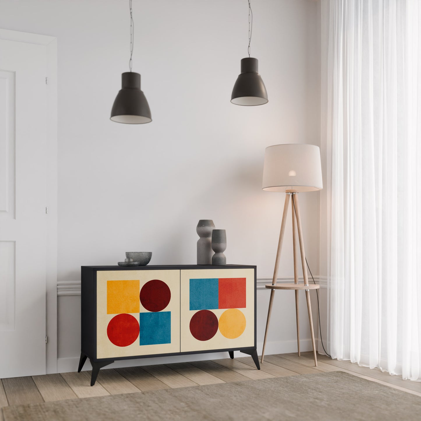 GEOMETRIC PUZZLE 2-dörrars skänk i svart finish