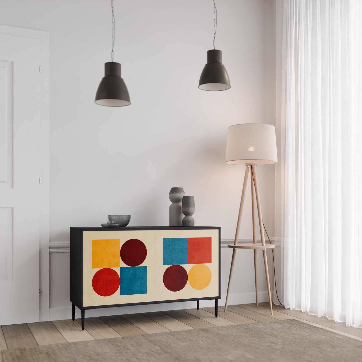 GEOMETRIC PUZZLE 2-dörrars skänk i svart finish
