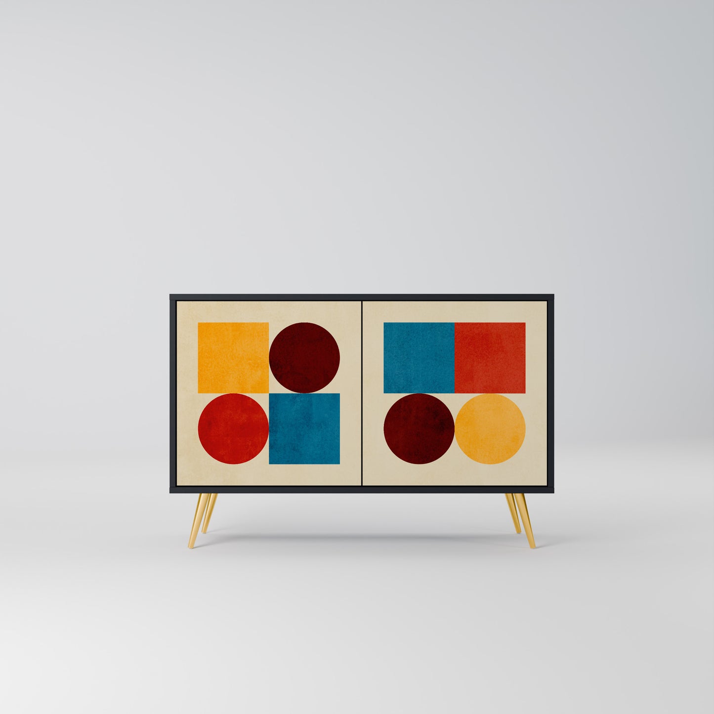 GEOMETRIC PUZZLE 2-dörrars skänk i svart finish