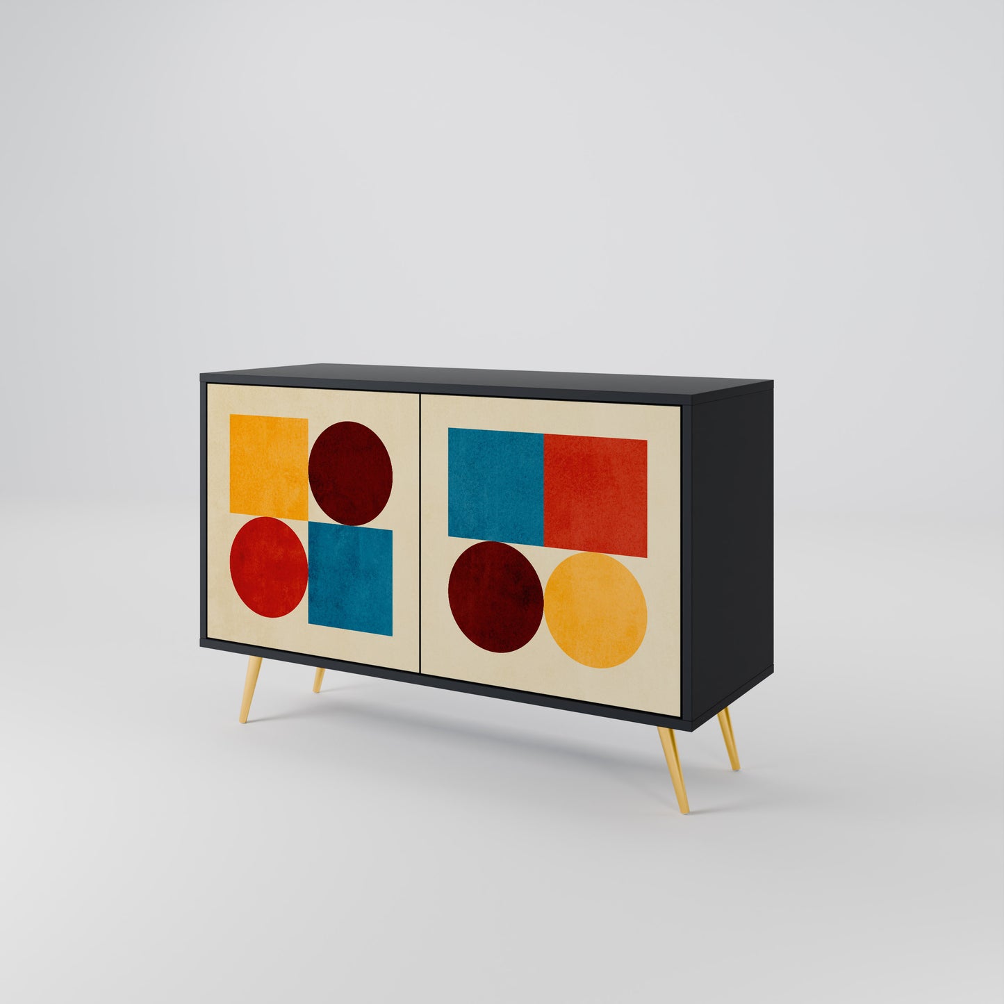 GEOMETRIC PUZZLE 2-dörrars skänk i svart finish