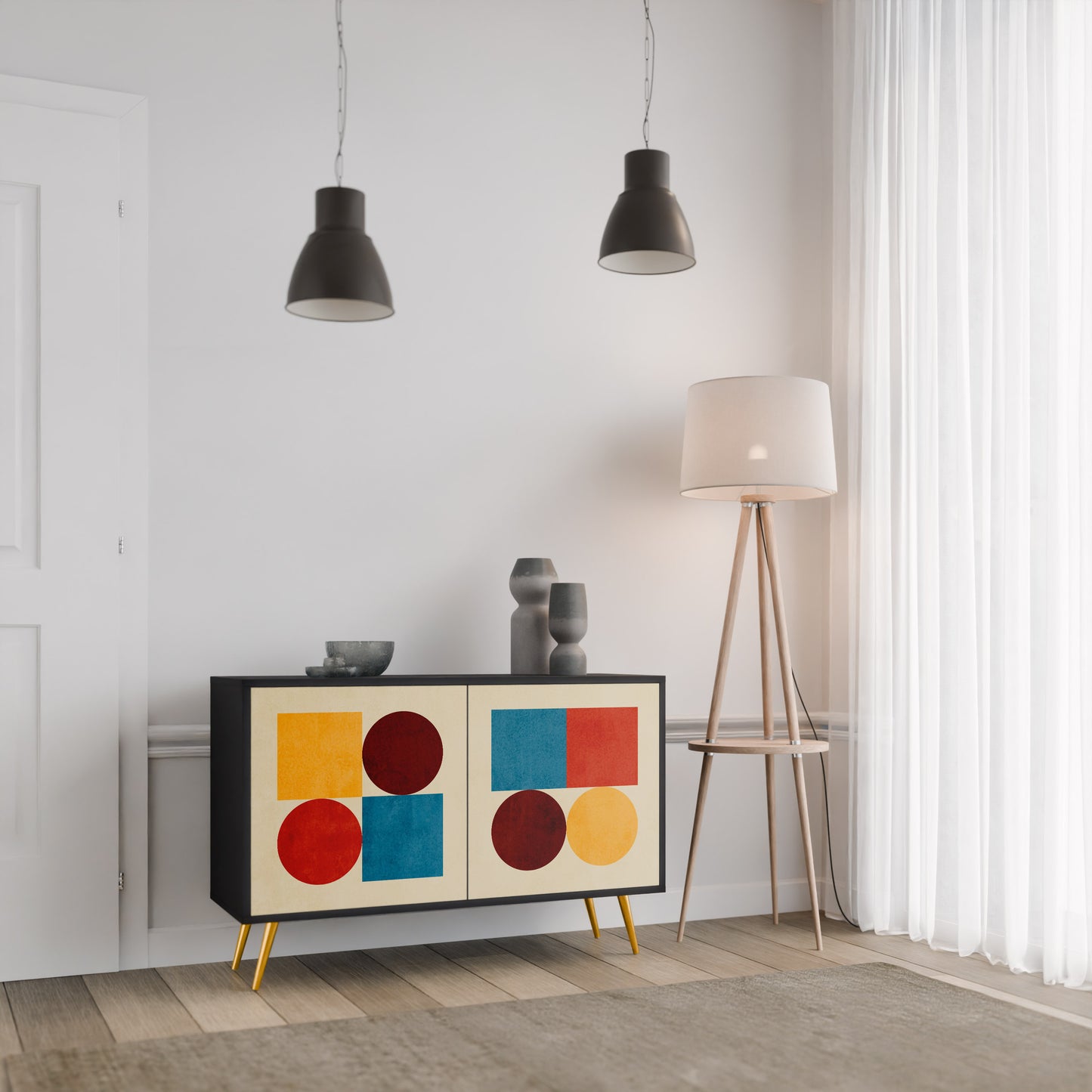GEOMETRIC PUZZLE 2-dörrars skänk i svart finish