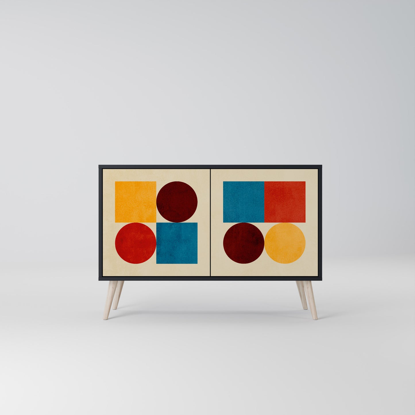 GEOMETRIC PUZZLE 2-dörrars skänk i svart finish