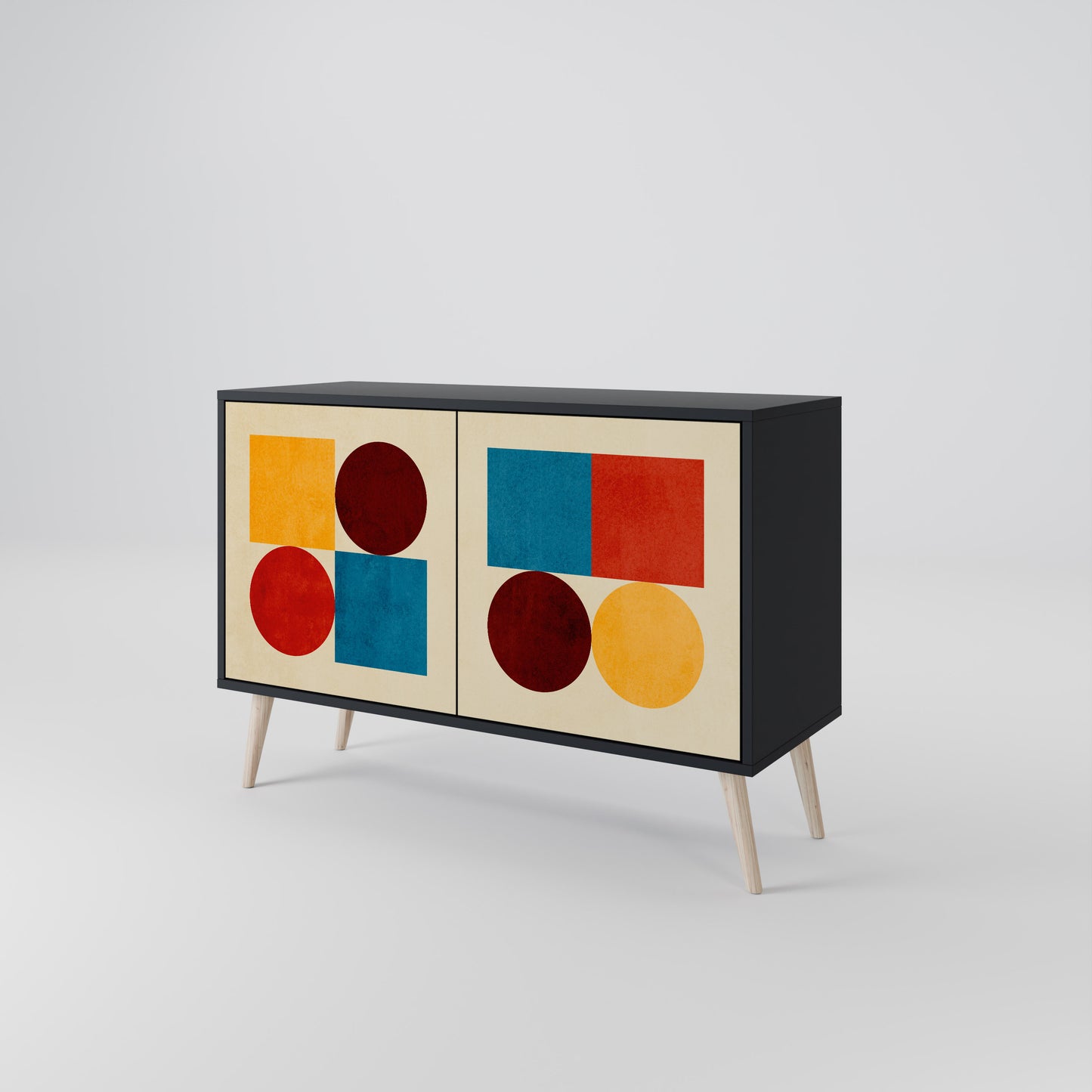 GEOMETRIC PUZZLE 2-dörrars skänk i svart finish