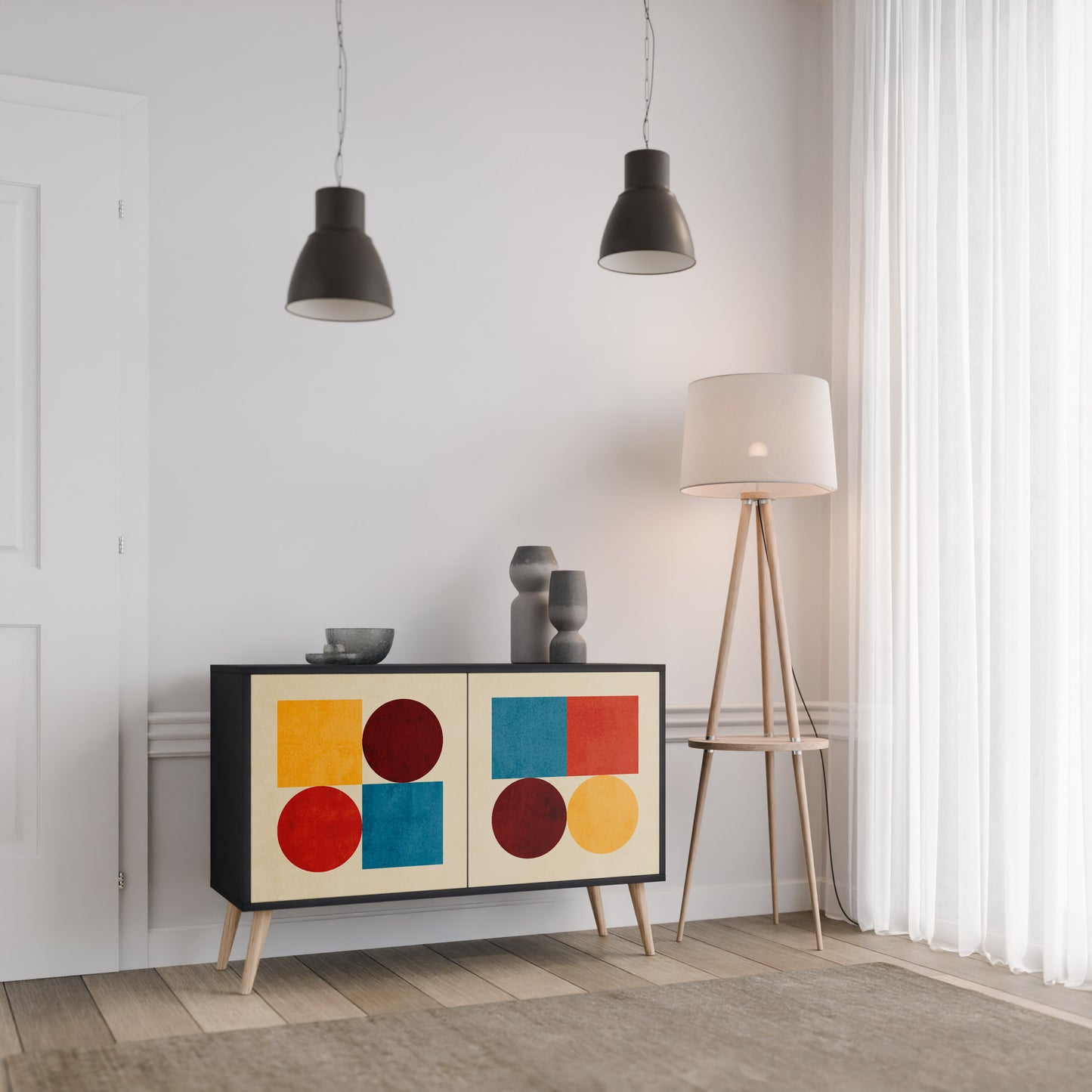 GEOMETRIC PUZZLE 2-dörrars skänk i svart finish
