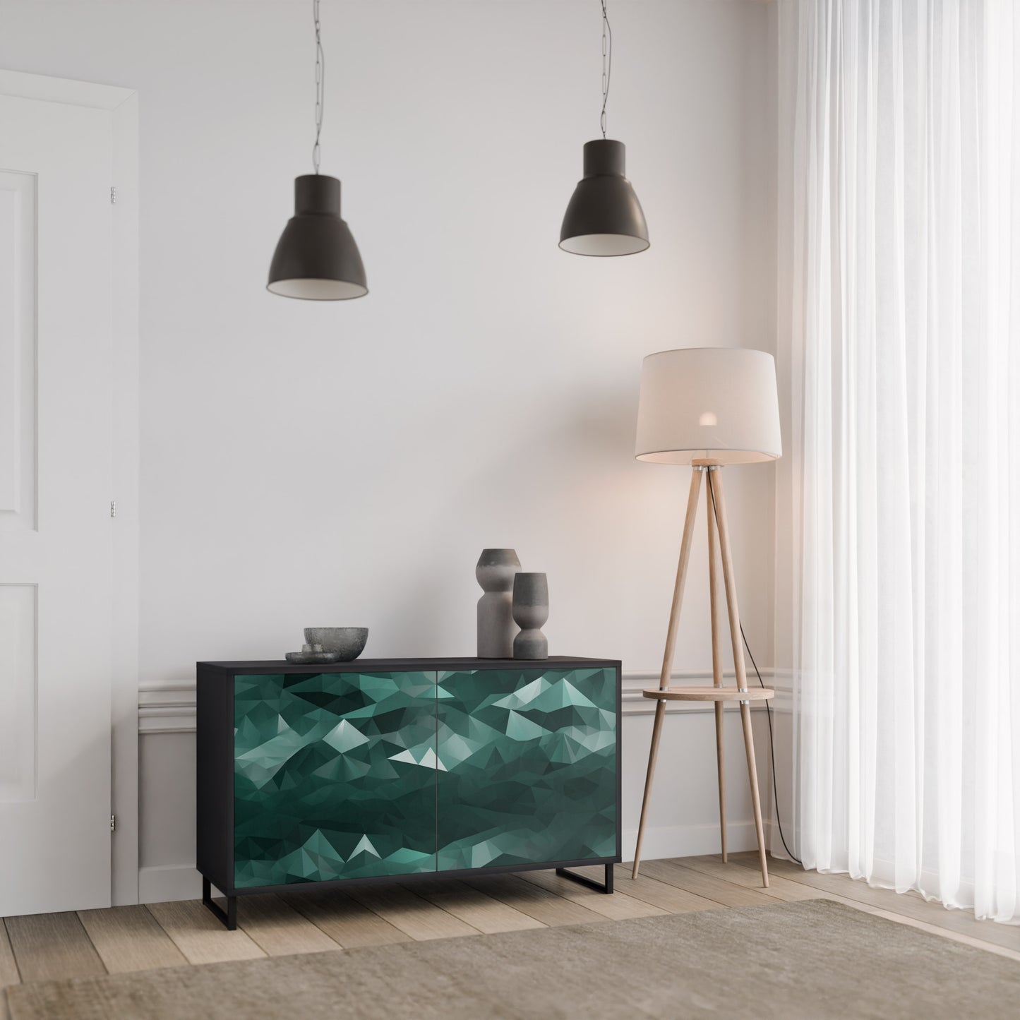POLYGONAL FLYTANDE 2-dörrars skänk i svart finish