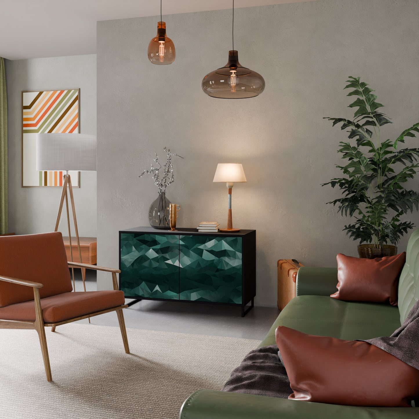 POLYGONAL FLYTANDE 2-dörrars skänk i svart finish