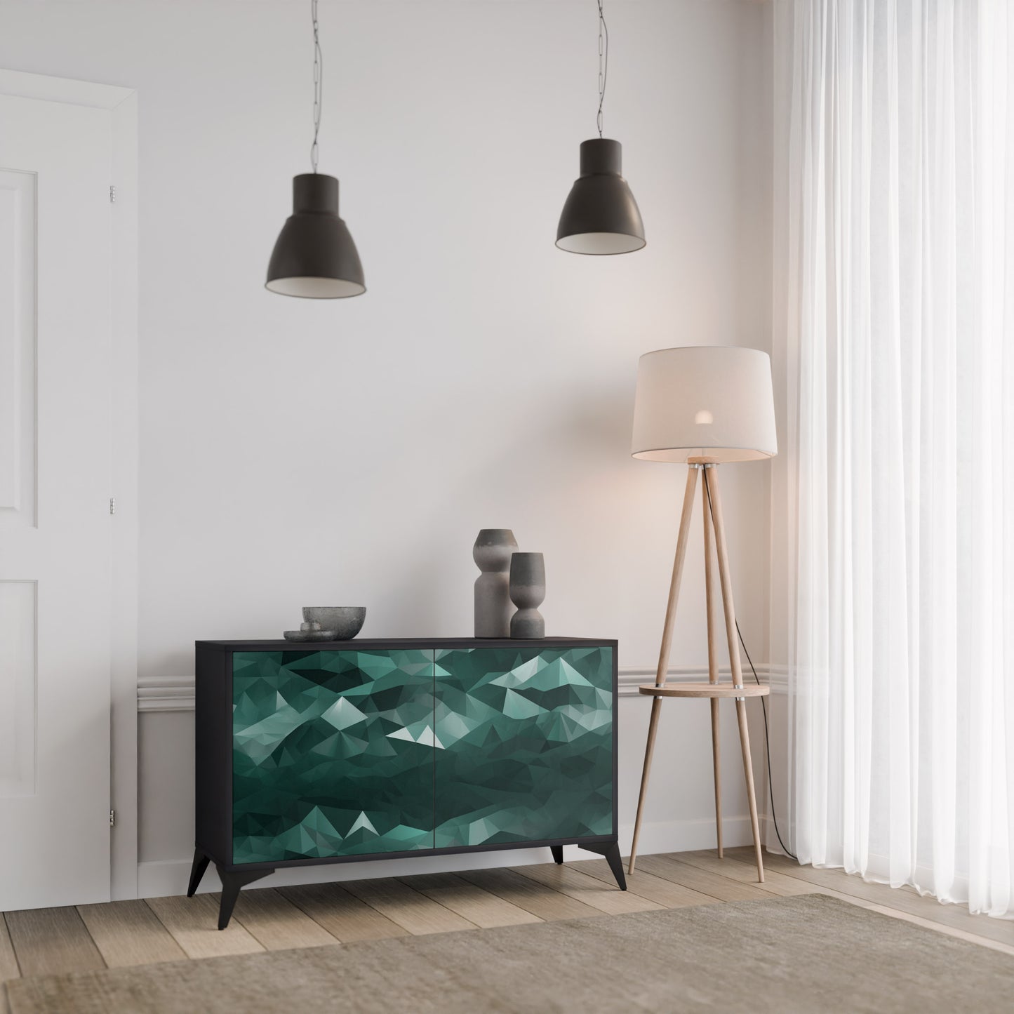 POLYGONAL FLYTANDE 2-dörrars skänk i svart finish
