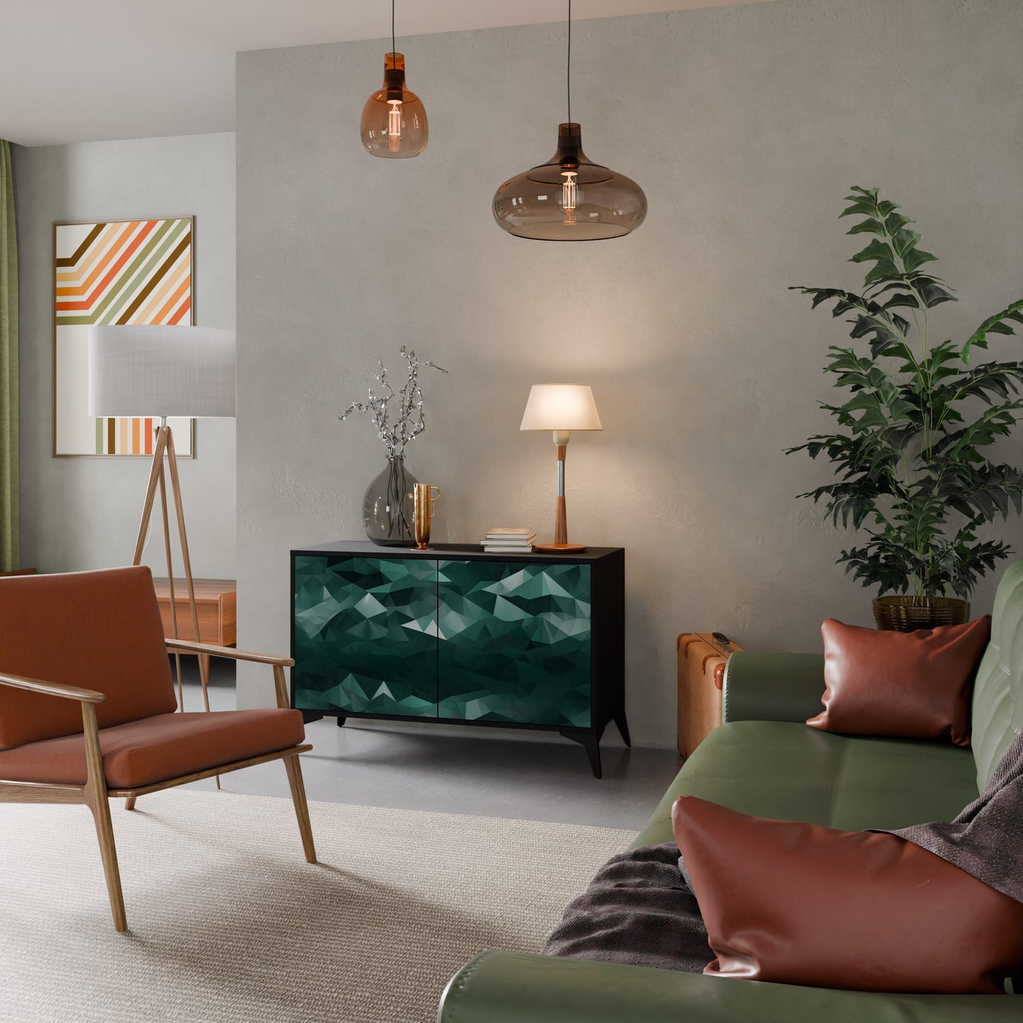 POLYGONAL FLYTANDE 2-dörrars skänk i svart finish