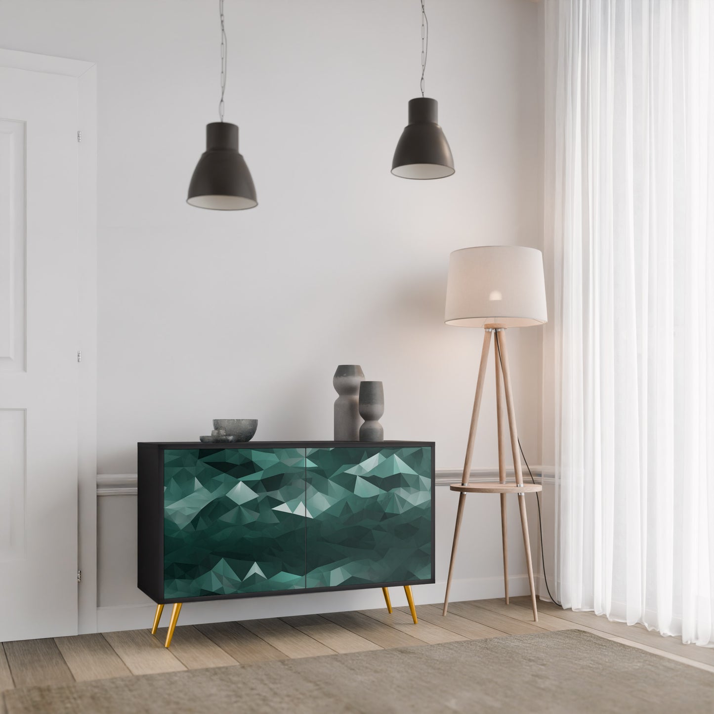 POLYGONAL FLYTANDE 2-dörrars skänk i svart finish