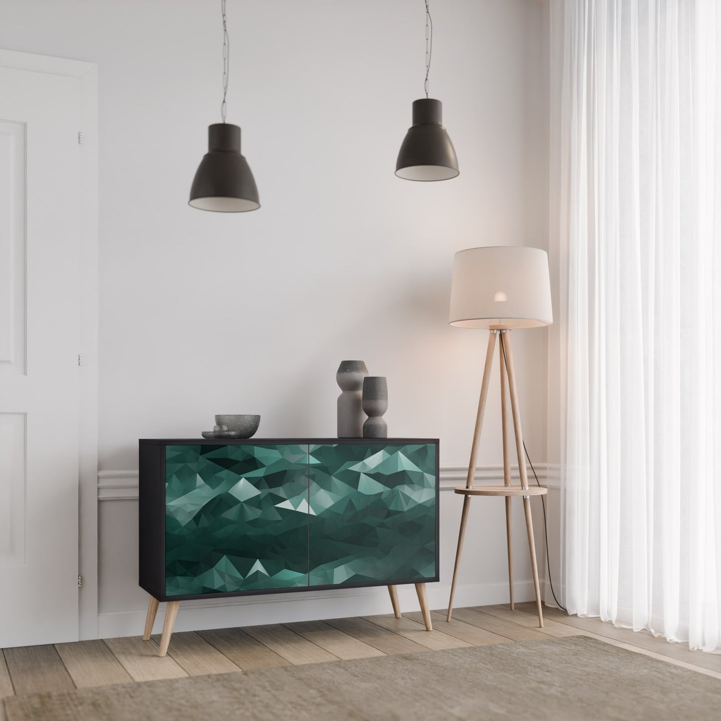 POLYGONAL FLYTANDE 2-dörrars skänk i svart finish