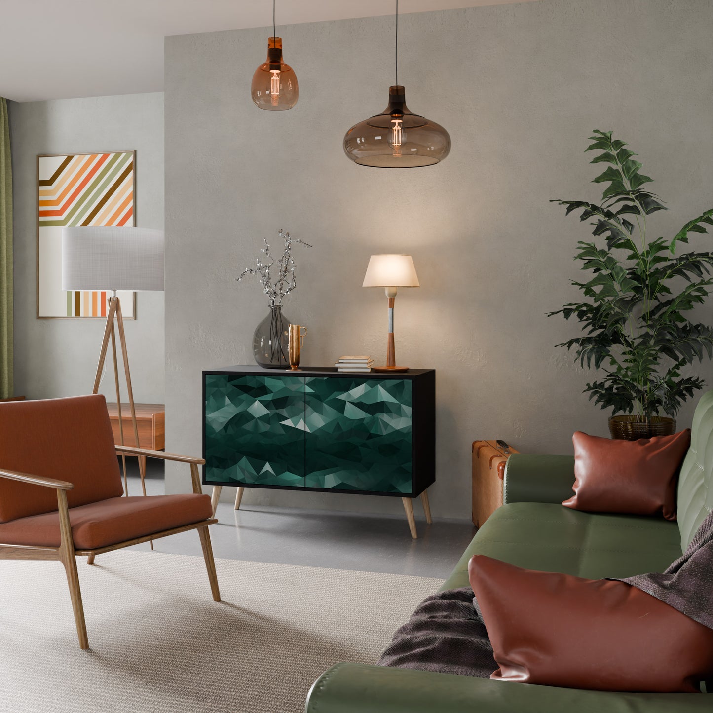 POLYGONAL FLYTANDE 2-dörrars skänk i svart finish